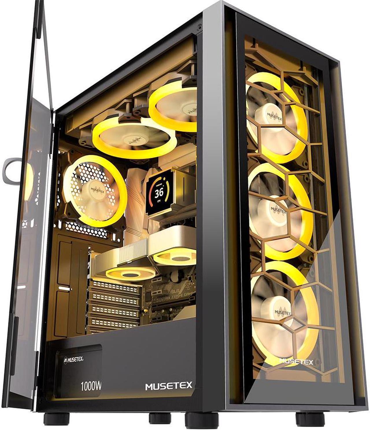 Main image of MUSETEX ATX PC Case, 6 PWM ARGB Fans Pre-Installed, Computer Case with Opening Tempered Glass Door, Mid Tower Gaming PC Case, USB 3.0 x 2, Black, G07-S6