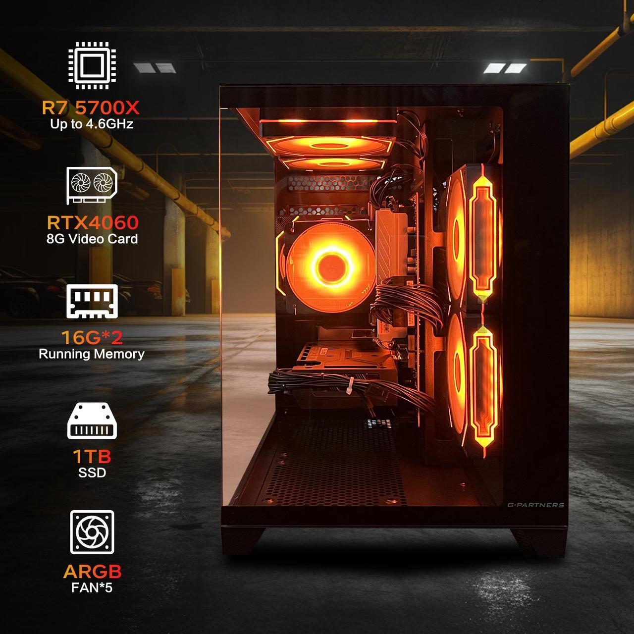 Alt view image 2 of 6 - HZG Gaming Desktop Computer PC,AMD Ryzen 7 5700X,RTX 4060 8G  32GB RAM and 1TB NVMe M.2 SSD, WiFi6E, ARGB Fan, Prebuilt Gaming PC Tower