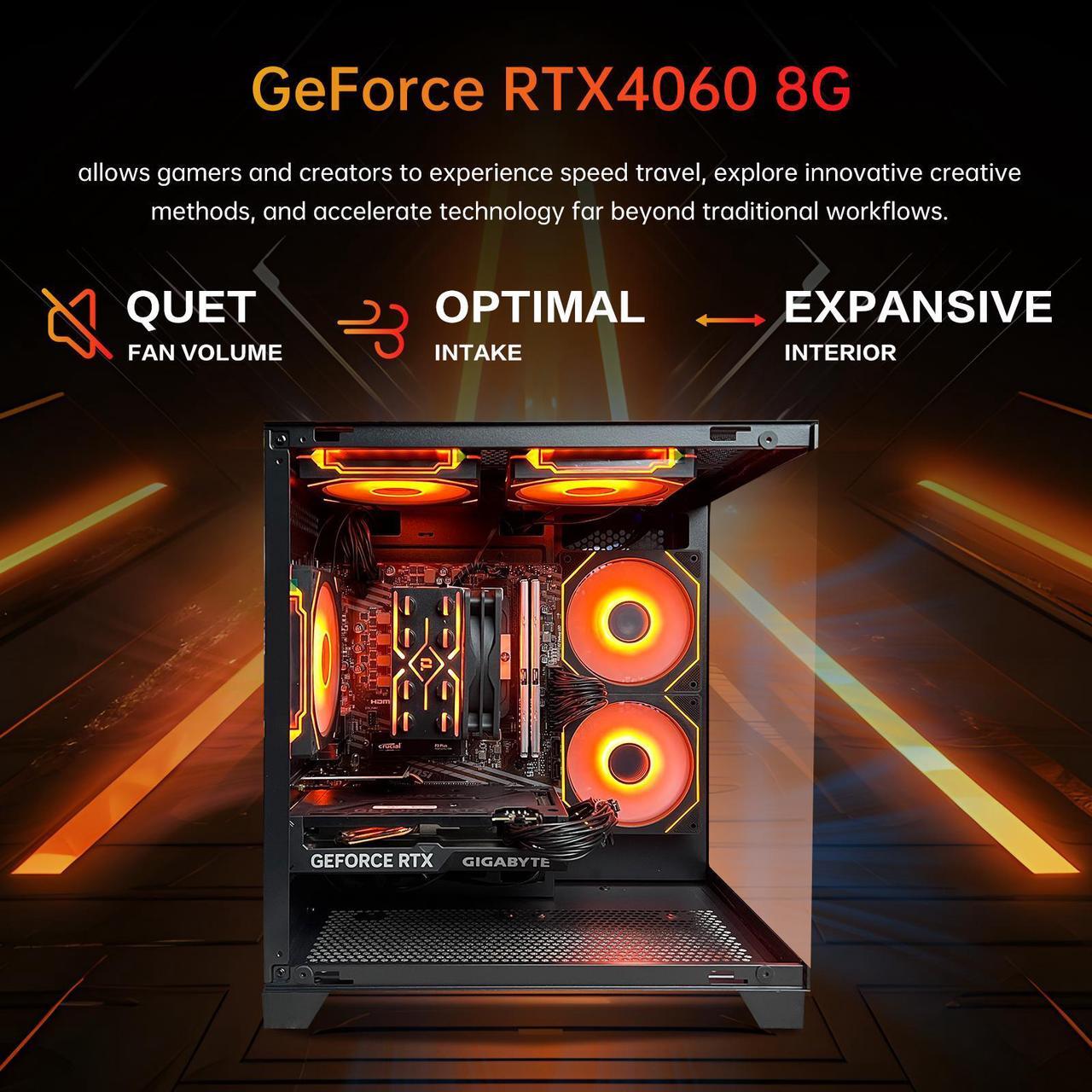 Alt view image 3 of 6 - HZG Gaming Desktop Computer PC,AMD Ryzen 7 5700X,RTX 4060 8G  32GB RAM and 1TB NVMe M.2 SSD, WiFi6E, ARGB Fan, Prebuilt Gaming PC Tower