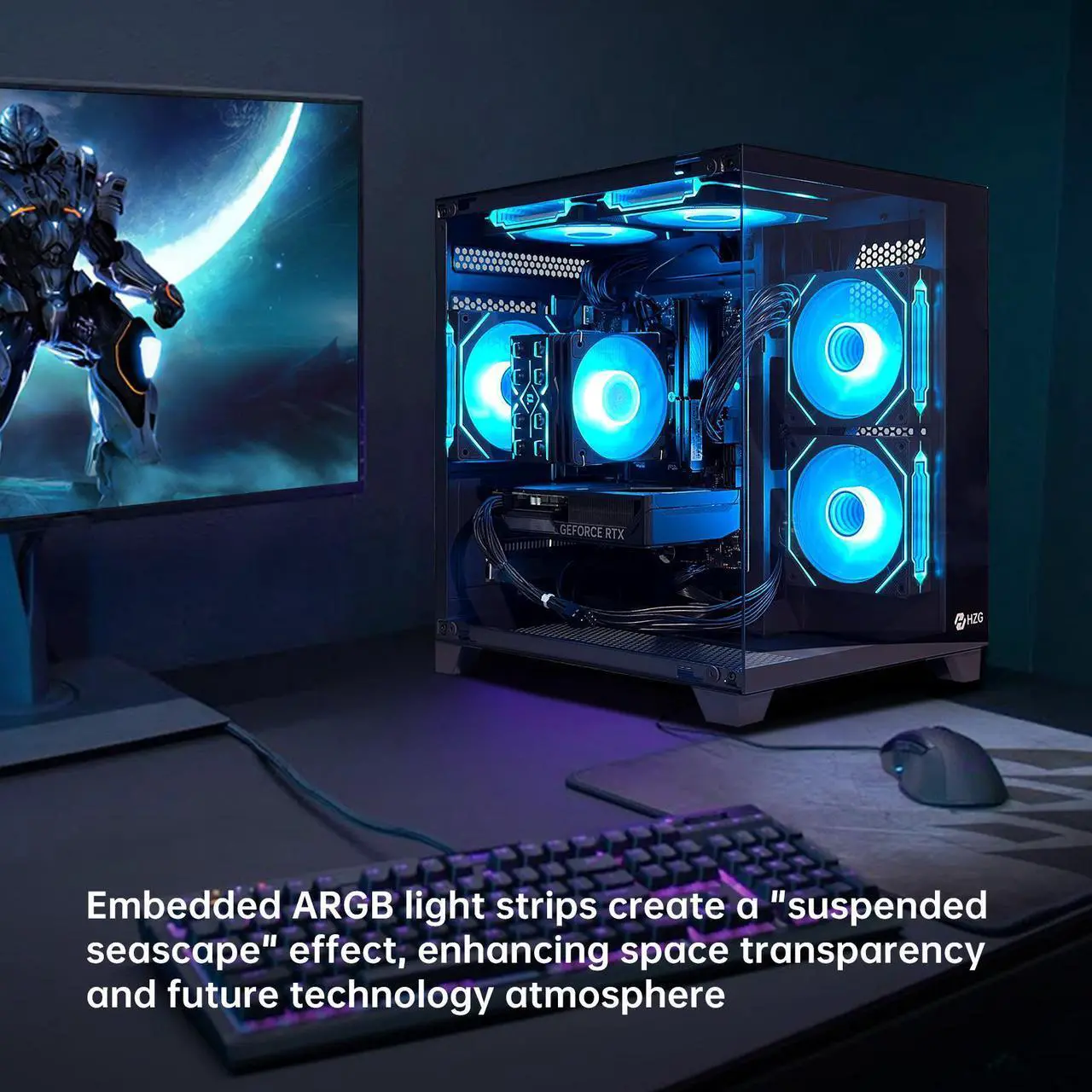 Alt view image 3 of 6 - HZG Gaming Desktop Computer PC,Intel Core i5-13400F GeForce RTX 5060 8G 32GB RAM and 1TB NVMe M.2 SSD, WiFi6E, ARGB Fan, Prebuilt Gaming PC Tower