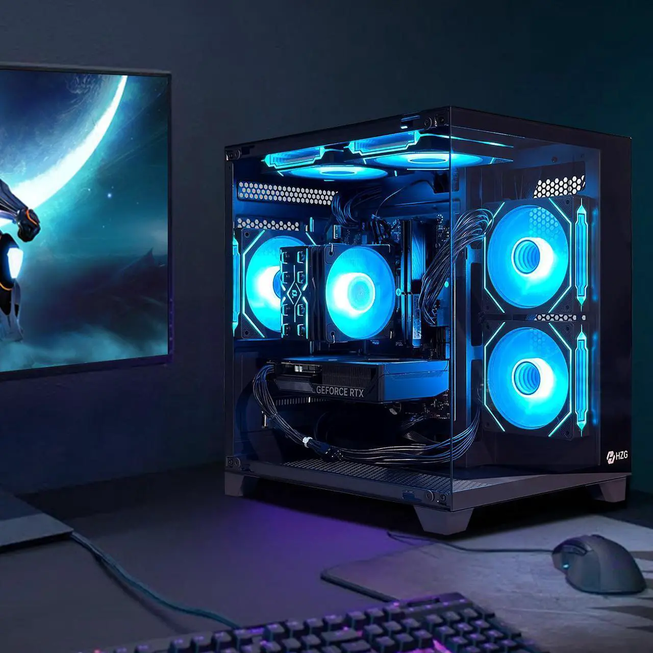 Alt view image 3 of 6 - HZG Gaming Desktop Computer PC,Intel Core I5-13400F,GeForce RTX 4060, 32GB RAM and 1TB NVMe M.2 SSD, WiFi6E, ARGB Fan, Prebuilt Gaming PC Tower Intel Core i5-13400F