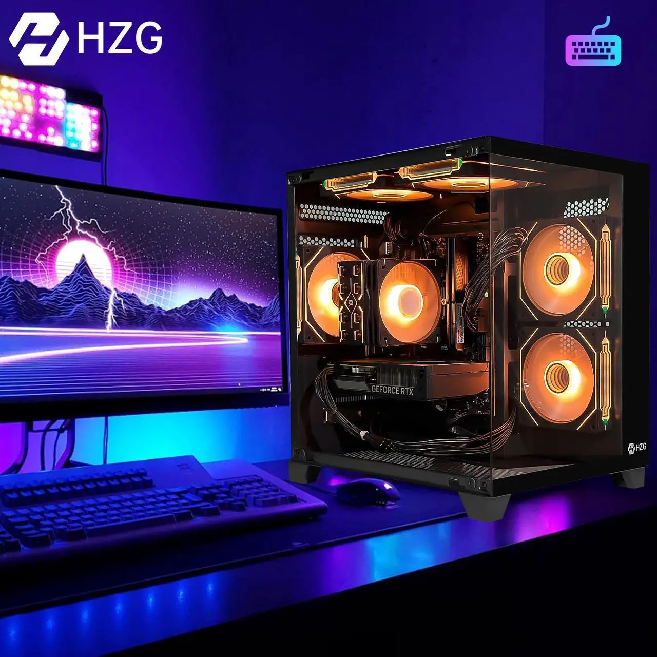 Alt view image 4 of 6 - HZG Gaming Desktop Computer PC,Intel Core i5-13400F GeForce RTX 5060 8G 32GB RAM and 1TB NVMe M.2 SSD, WiFi6E, ARGB Fan, Prebuilt Gaming PC Tower