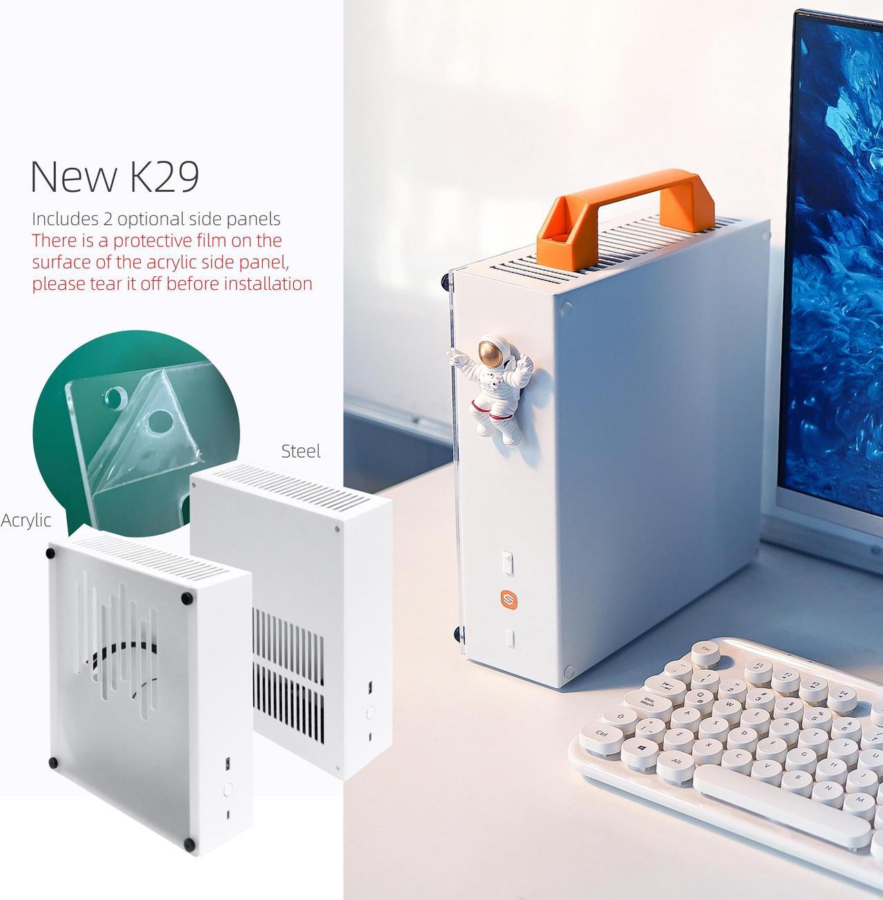 Alt view image 6 of 7 - SGPC Itx Mini Case - New K29(Steel)/2 Handles,Vented Panel - 1 Steel & 1 Acrylic Side Panels / 4.1L Small Itx Case