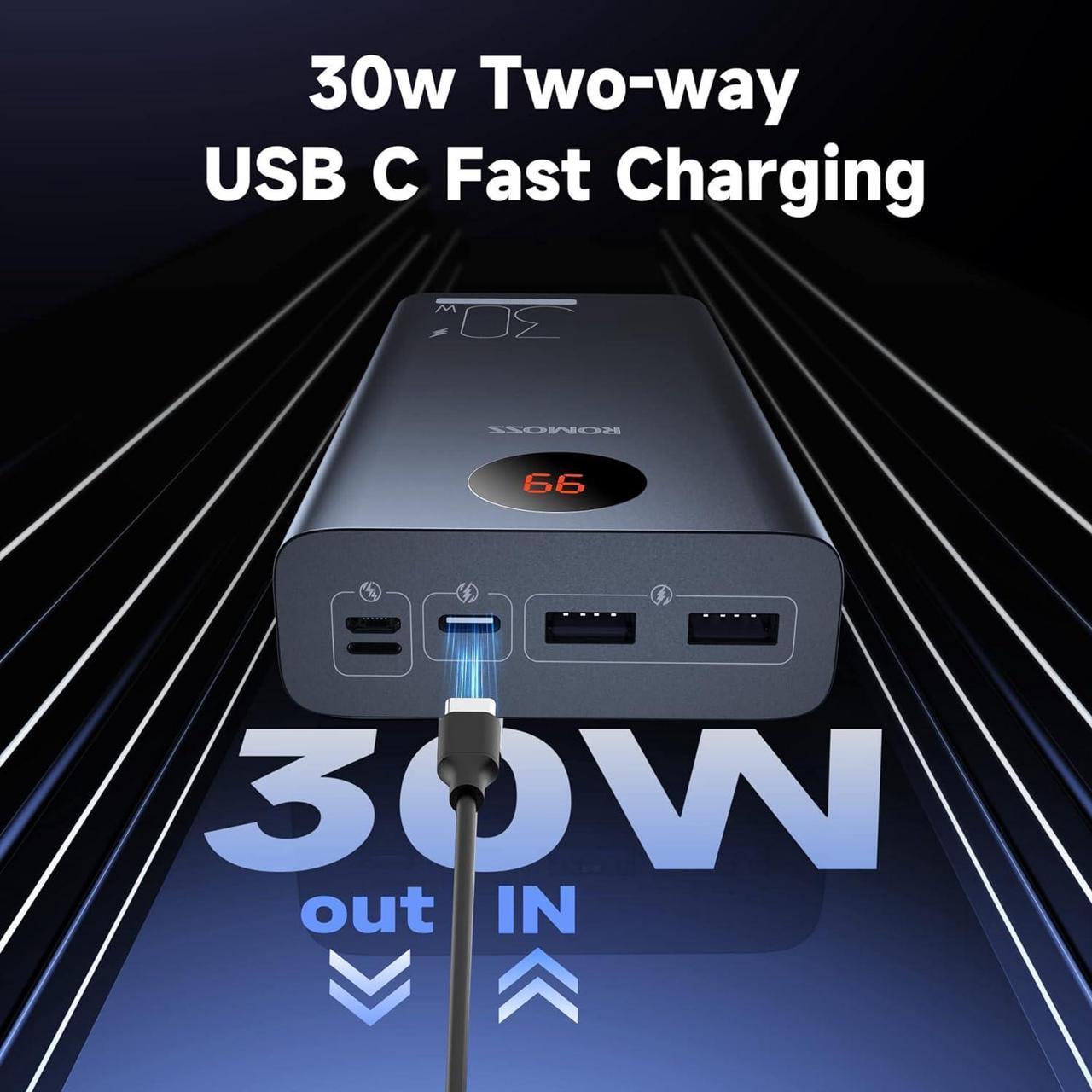 Alt view image 4 of 6 - ROMOSS Power Bank, 30,000mAh Portable Charger with 30W USB-C Fast Charging for ipad, External Battery Pack with 3 Outputs& 3 Inputs for iPhone15/14/13/12, Sumsung and More