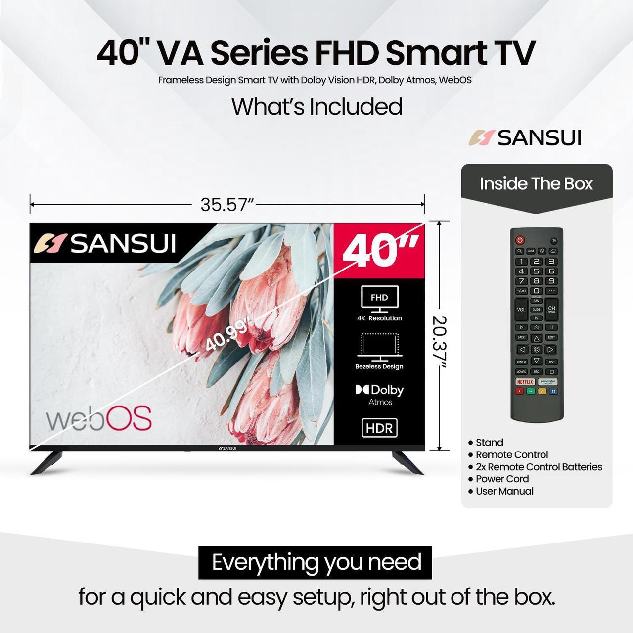 Alt view image 3 of 7 - Sansui 40" VA Series Full HD Frameless Design Smart TV with Dolby Vision HDR, Dolby Atmos, WebOS