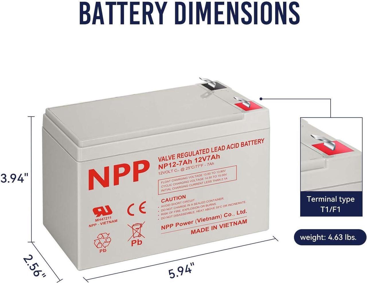 Alt view image 3 of 7 - NPP 12V 7Ah Rechargeable AGM SLA Battery with F1 Terminals, for ADT Security Alarm System, UPS, Verizon Fios Box etc