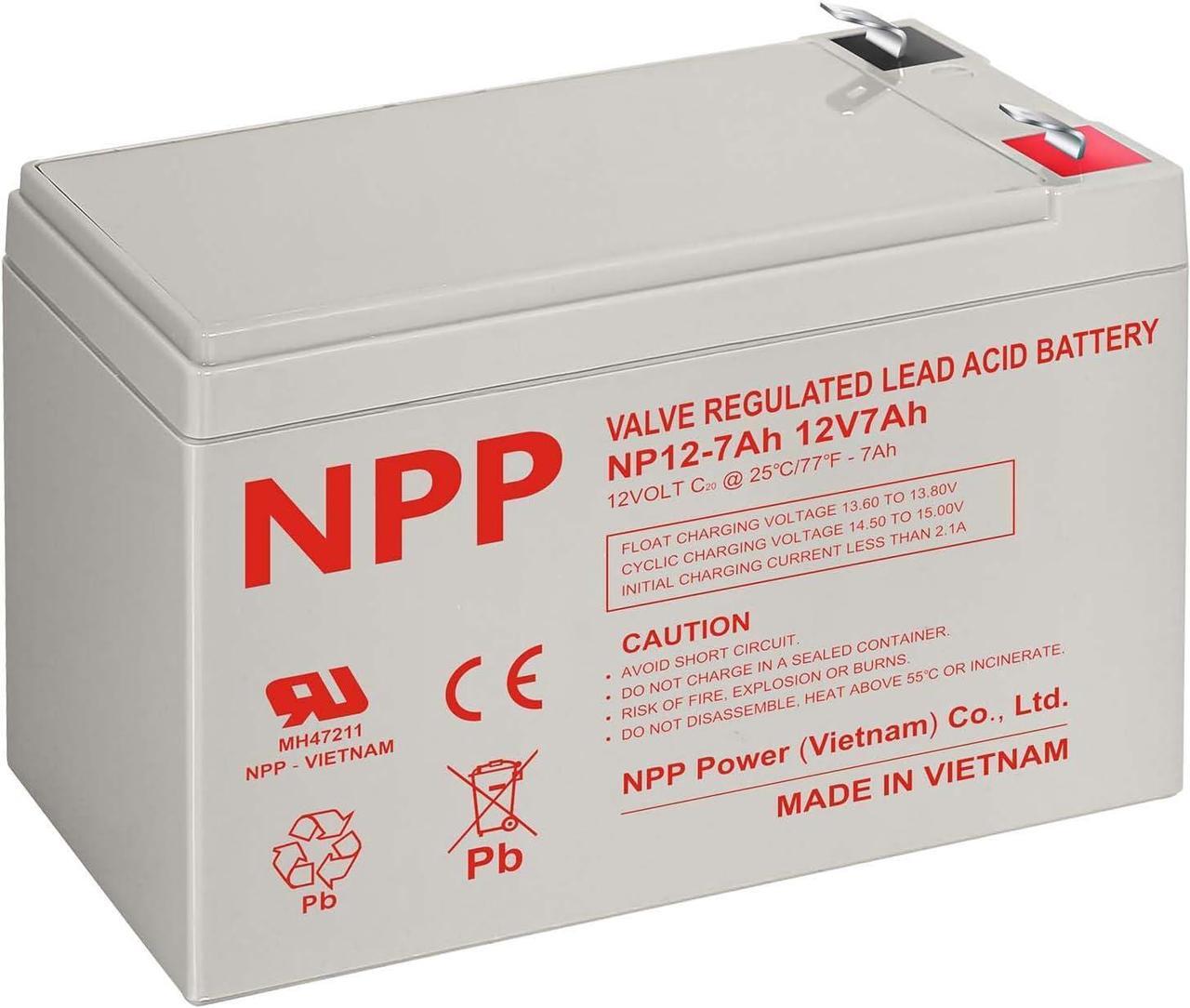 Main image of NPP 12V 7Ah Rechargeable AGM SLA Battery with F1 Terminals, for ADT Security Alarm System, UPS, Verizon Fios Box etc