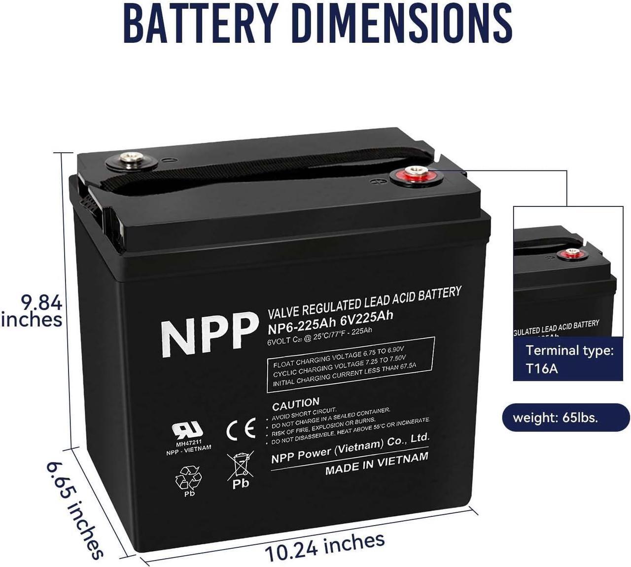 Alt view image 2 of 7 - NPP Brand NP6-225Ah AGM Rechargeable Battery with T16A Terminal, Replace 6V-225AH Lead-acid Battery, for Golf Carts, Rv, Marine, Camping, Solar Power System, Emergency Supply