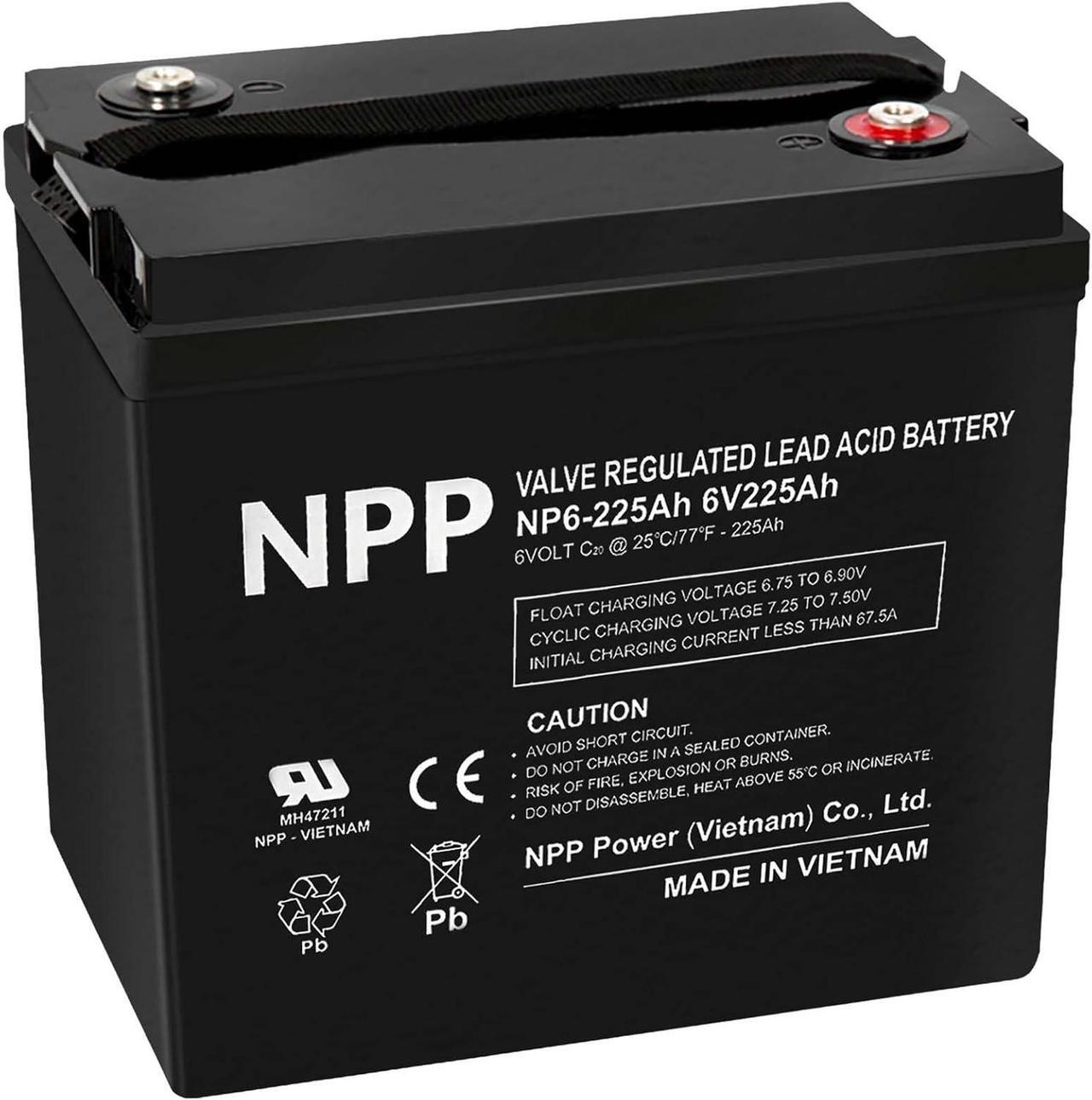 Main image of NPP Brand NP6-225Ah AGM Rechargeable Battery with T16A Terminal, Replace 6V-225AH Lead-acid Battery, for Golf Carts, Rv, Marine, Camping, Solar Power System, Emergency Supply