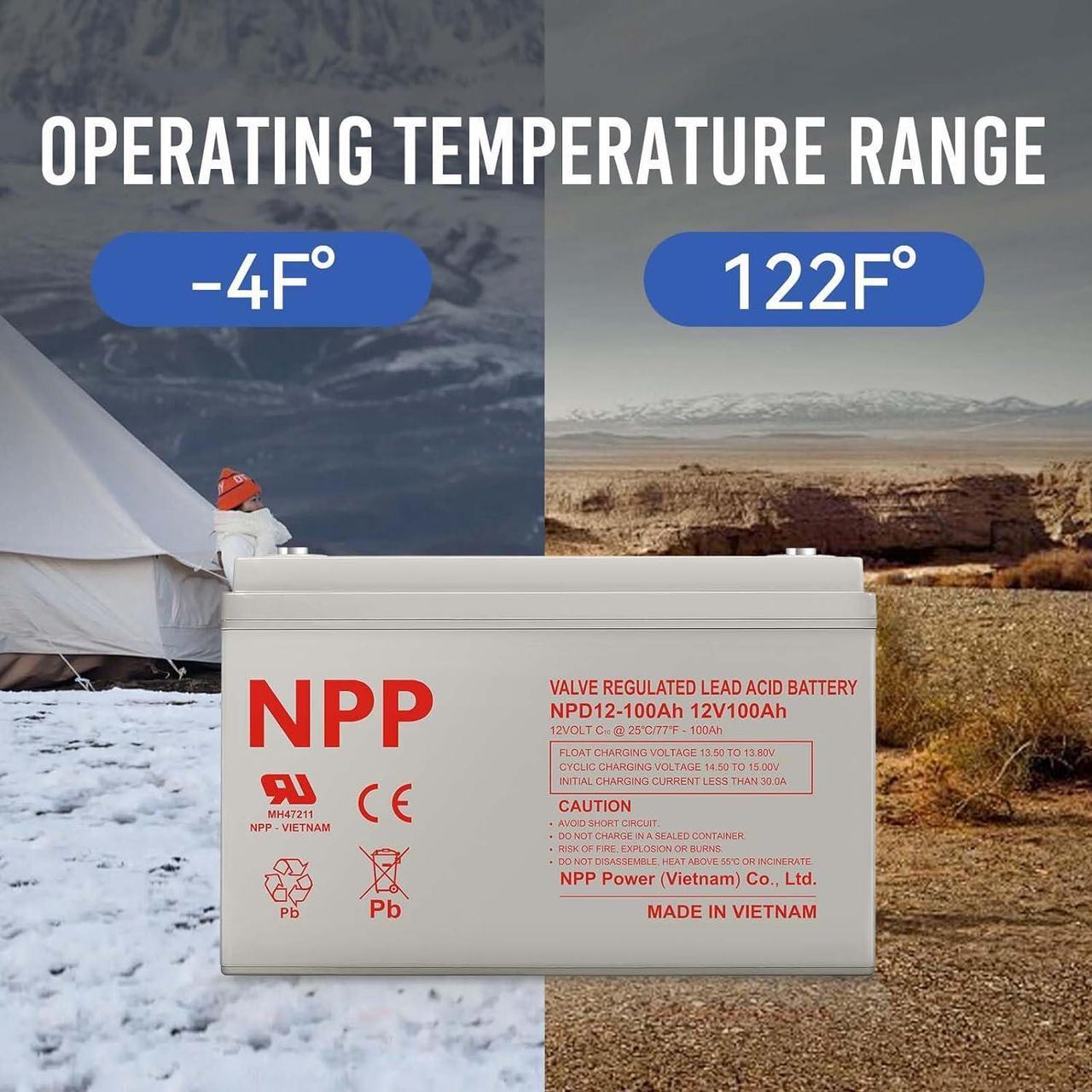 Alt view image 5 of 7 - NPD 12V 100Ah Deep Cycle Battery with T16A Terminals, Group 31 12Volt 100Ah Rechargeable AGM SLA Battery for Most Home Appliances, RV, Camping, Cabin, Solar Energy, Marine and Off-Grid System