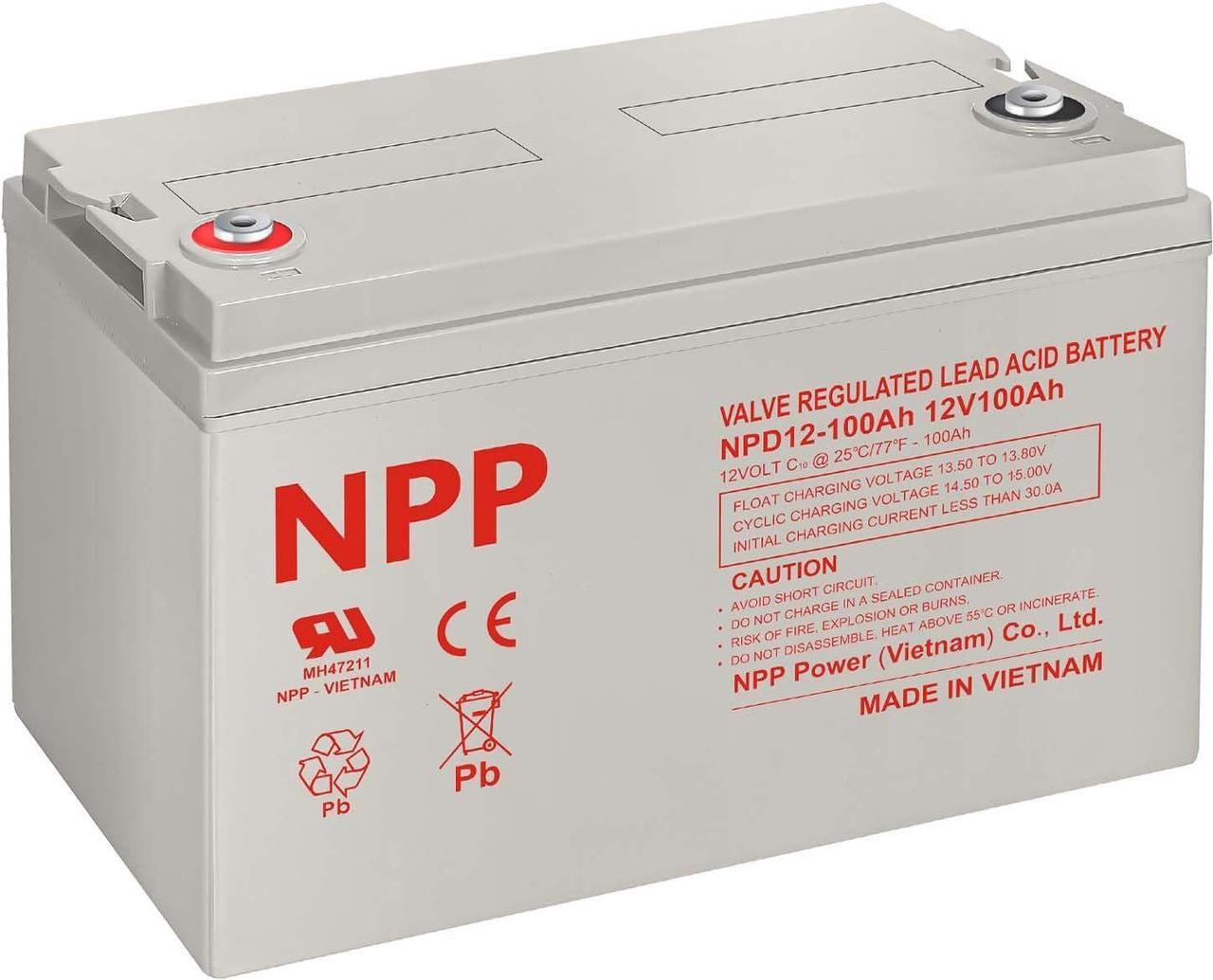 Main image of NPD 12V 100Ah Deep Cycle Battery with T16A Terminals, Group 31 12Volt 100Ah Rechargeable AGM SLA Battery for Most Home Appliances, RV, Camping, Cabin, Solar Energy, Marine and Off-Grid System