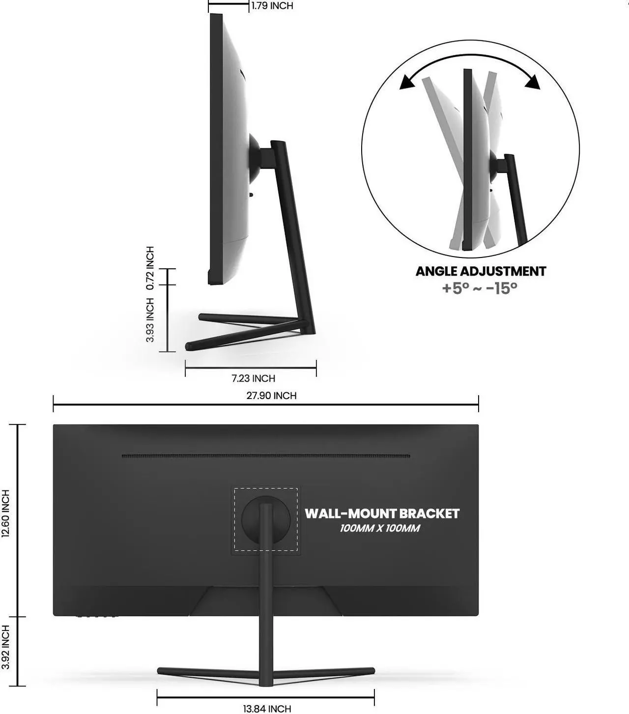 Alt view image 3 of 7 - CRUA 30Inch Gaming Monitor 200HZ, 21:9 WFHD(2560X1080P)Ultrawide Computer Monitor, IPS Screen,100% sRGB,HDMI 2.0 & Displayport 1.4,Support FreeSync,Wall Mountable/Tilt Adjustable- Black