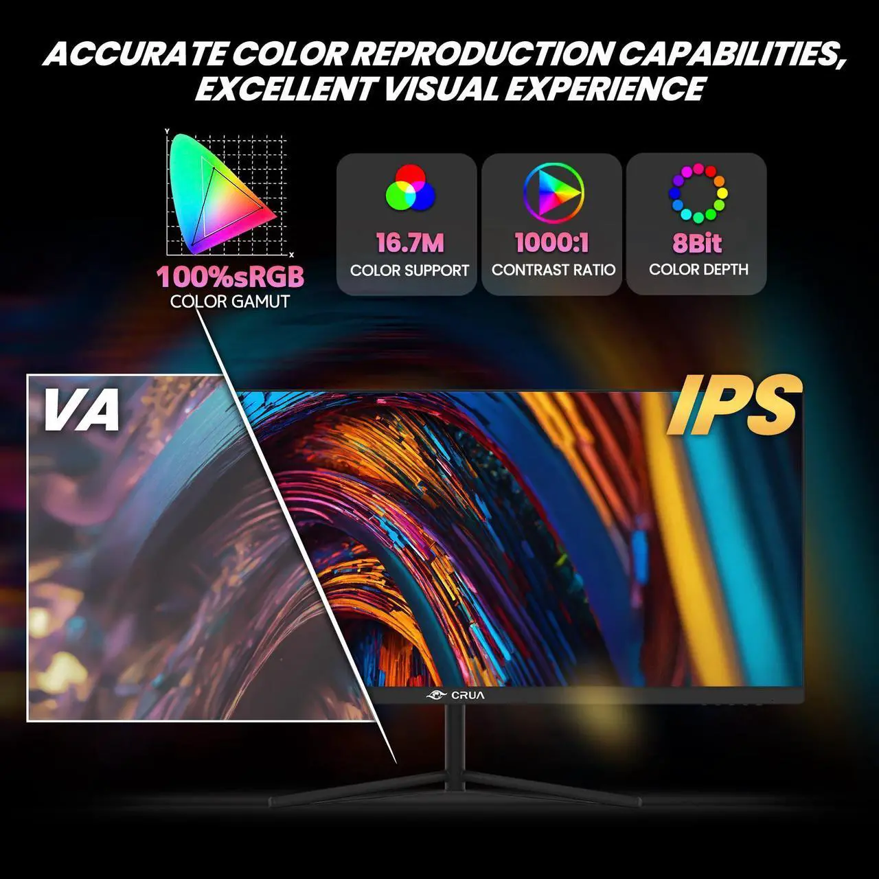 Alt view image 5 of 7 - CRUA 30Inch Gaming Monitor 200HZ, 21:9 WFHD(2560X1080P)Ultrawide Computer Monitor, IPS Screen,100% sRGB,HDMI 2.0 & Displayport 1.4,Support FreeSync,Wall Mountable/Tilt Adjustable- Black