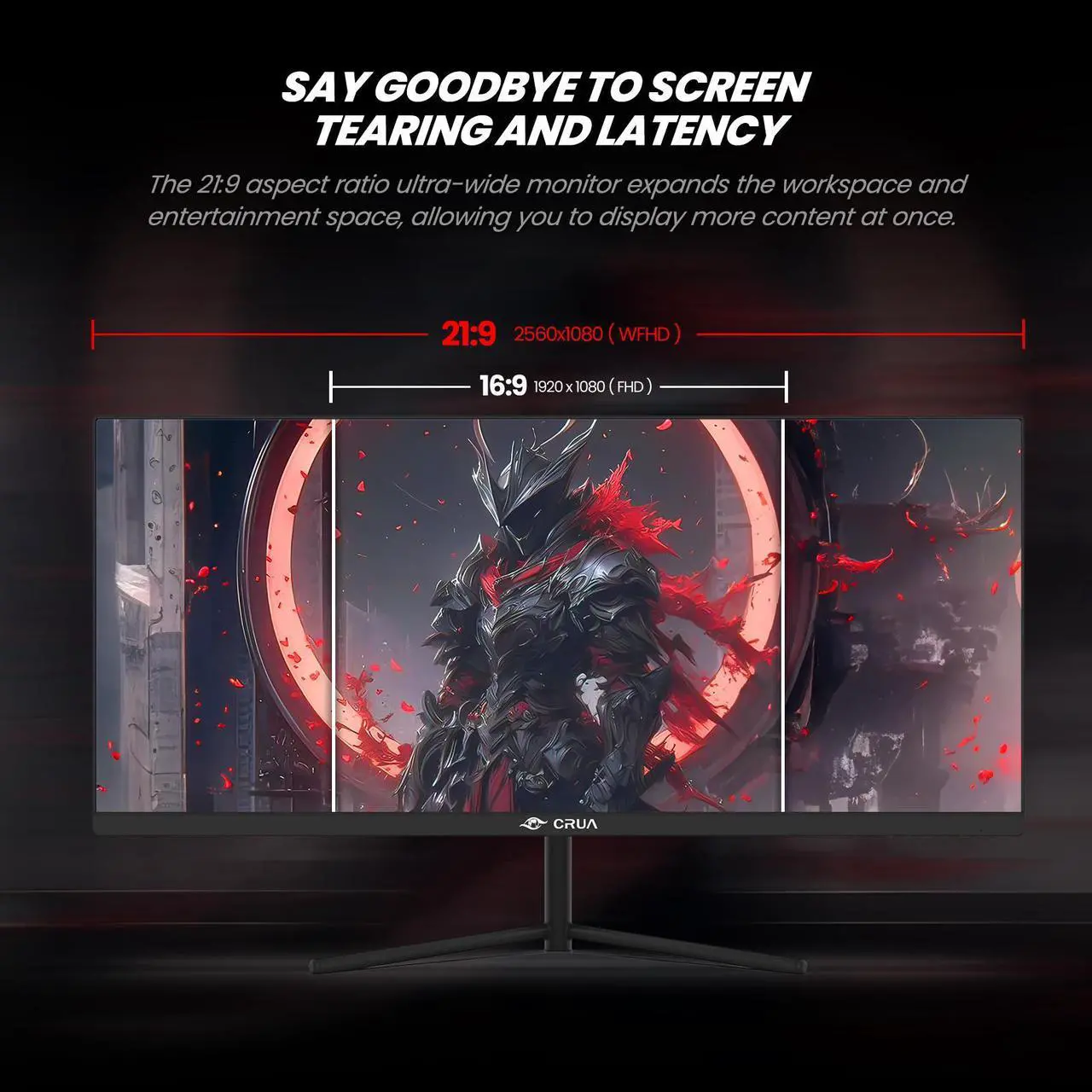Alt view image 7 of 7 - CRUA 30Inch Gaming Monitor 200HZ, 21:9 WFHD(2560X1080P)Ultrawide Computer Monitor, IPS Screen,100% sRGB,HDMI 2.0 & Displayport 1.4,Support FreeSync,Wall Mountable/Tilt Adjustable- Black