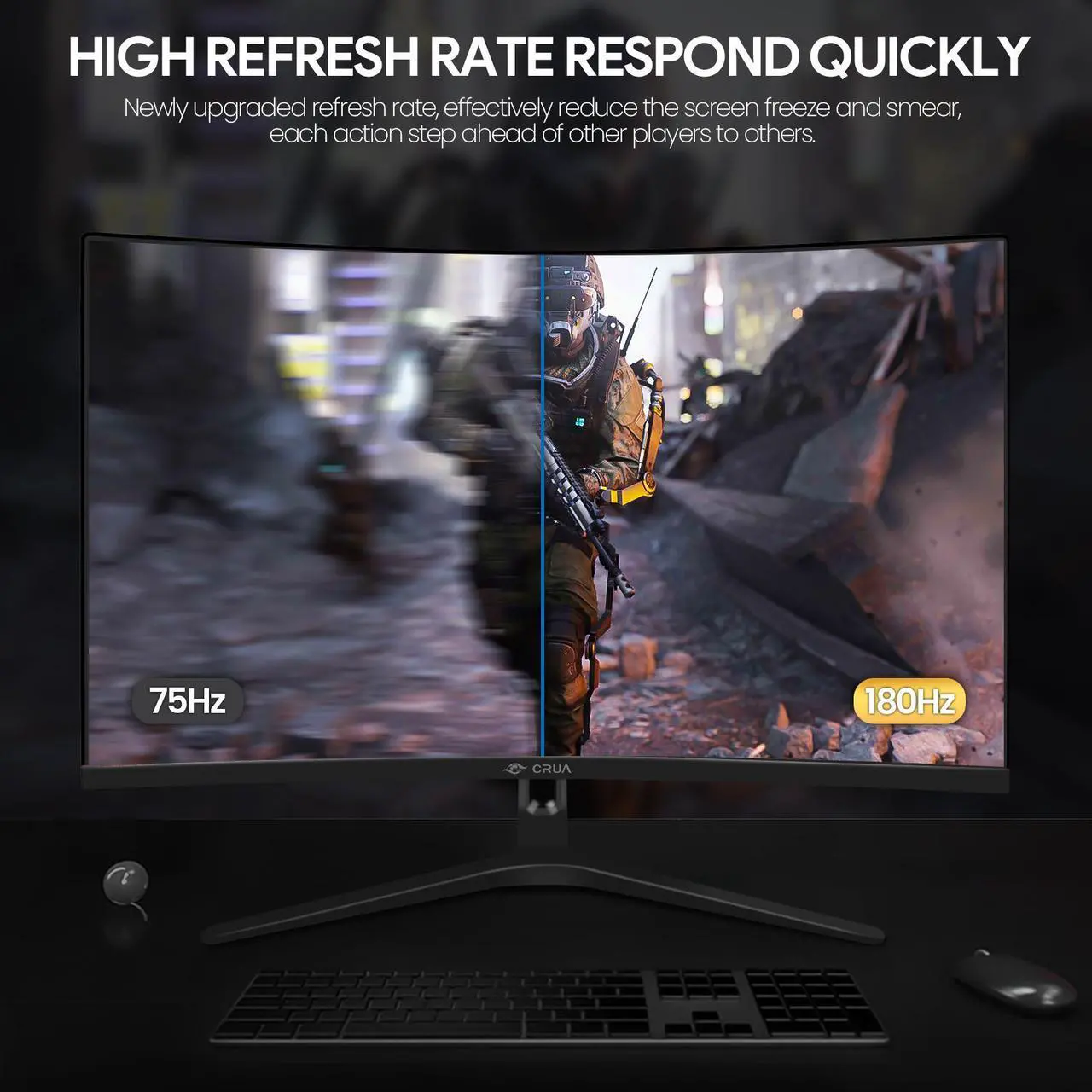 Alt view image 4 of 6 - CRUA 27" 144Hz/180Hz Curved Gaming Monitor, FHD 1080P VA Screen 1800R Computer Monitors, 1ms(GTG) with FreeSync, Low Motion Blur, DisplayPort, HDMI, Support Wall Mount Install- Black