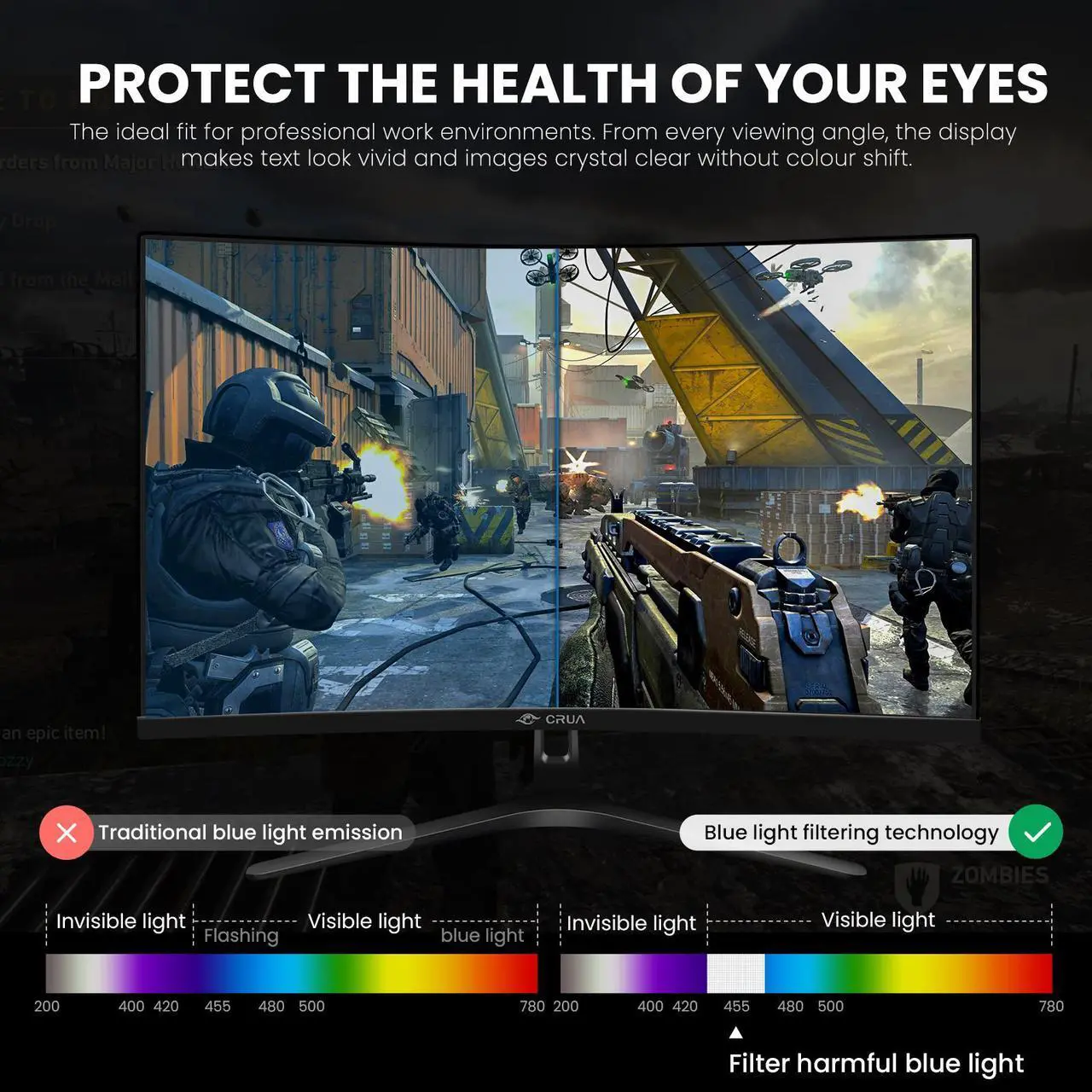 Alt view image 3 of 6 - CRUA 27" 144Hz/180Hz Curved Gaming Monitor, FHD 1080P VA Screen 1800R Computer Monitors, 1ms(GTG) with FreeSync, Low Motion Blur, DisplayPort, HDMI, Support Wall Mount Install- Black