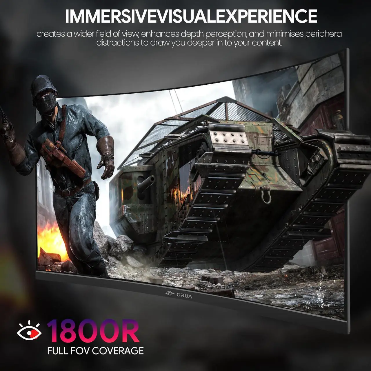 Alt view image 5 of 6 - CRUA 27" 144Hz/180Hz Curved Gaming Monitor, FHD 1080P VA Screen 1800R Computer Monitors, 1ms(GTG) with FreeSync, Low Motion Blur, DisplayPort, HDMI, Support Wall Mount Install- Black