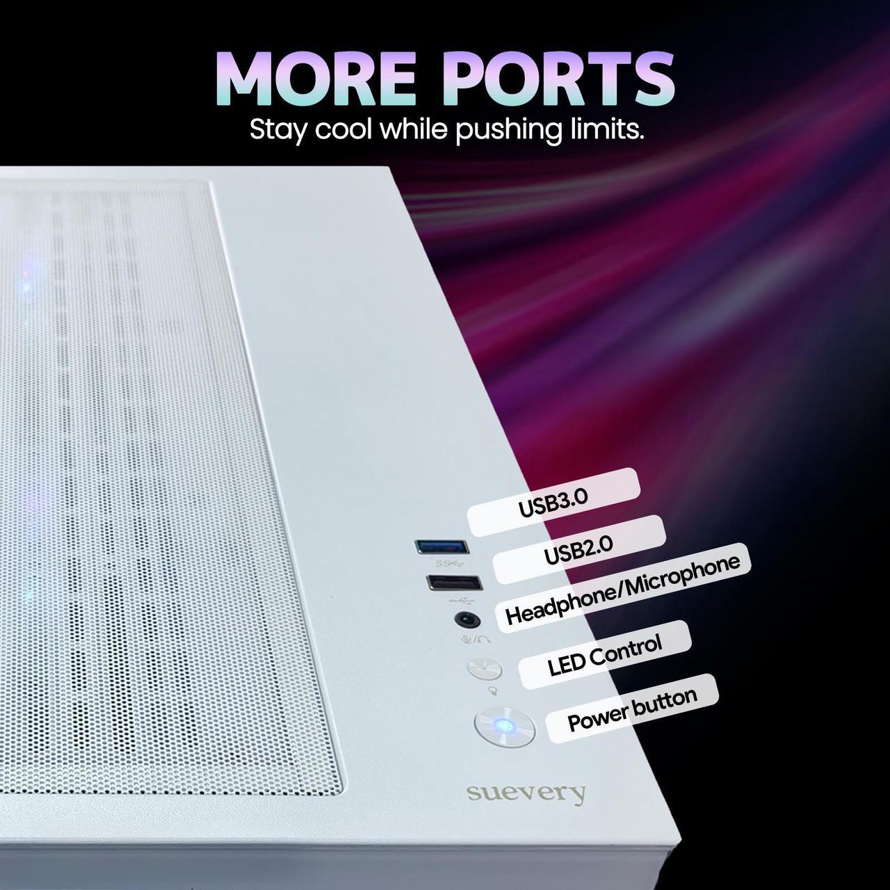 Alt view image 6 of 6 - Suevery Gaming PC AMD Ryzen7 5700X 8 cores 3.4GHz UP to 4.60 GHz Processor 32GB DDR4 3200MHz RAM 1T SSD RTX 4060 8G Home 650W WI-FI 6  White