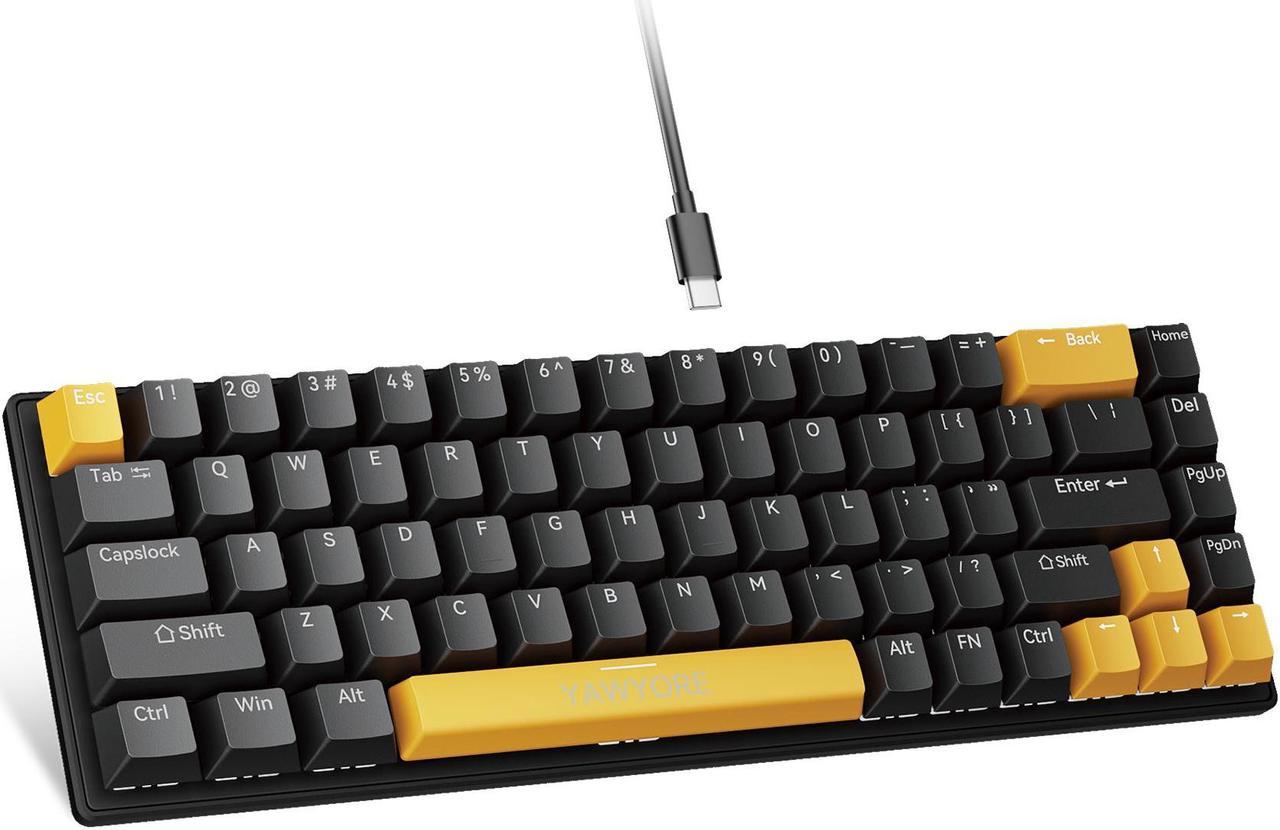 Portable 60% Mechanical Gaming Keyboard, Colorful LED Backlight Compact 68 Keys Mini Wired Office Keyboard with Blue Switch for Windows Laptop PC Mac(Black/Yellow)