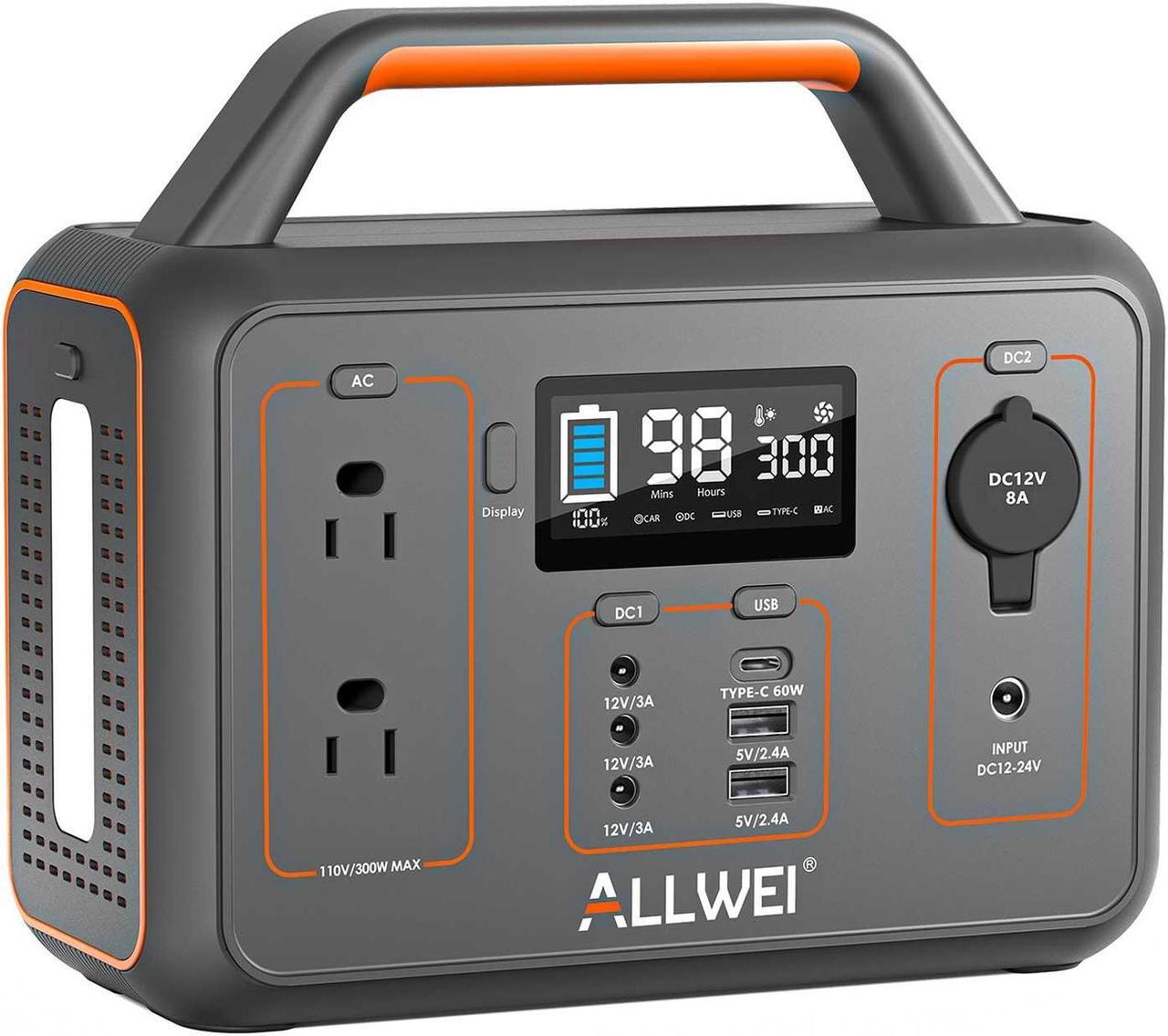 Main image of ALLWEI Portable Power Station 300W(Surge 600W), 280Wh Solar Generator with 120V AC Outlet, 78000mAh Backup Lithium Battery Generator for CPAP Outdoor RV Camping Emergency Home Use