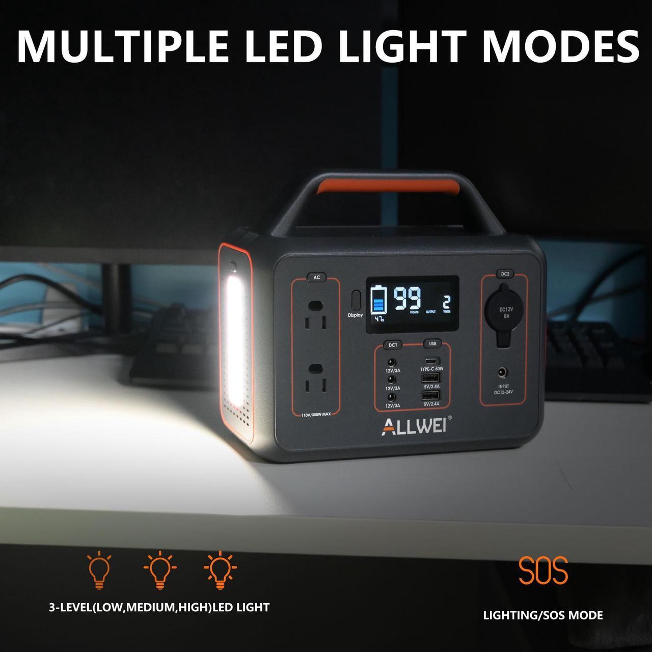 Alt view image 4 of 7 - ALLWEI Portable Power Station 300W(Surge 600W), 280Wh Solar Generator with 120V AC Outlet, 78000mAh Backup Lithium Battery Generator for CPAP Outdoor RV Camping Emergency Home Use