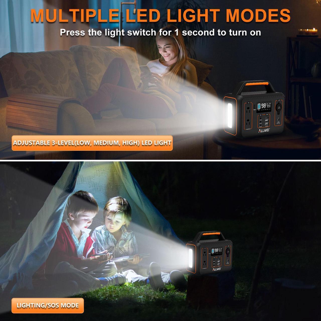 Alt view image 7 of 7 - ALLWEI Portable Power Station 300W(Surge 600W), 280Wh Solar Generator with 120V AC Outlet, 78000mAh Backup Lithium Battery Generator for CPAP Outdoor RV Camping Emergency Home Use