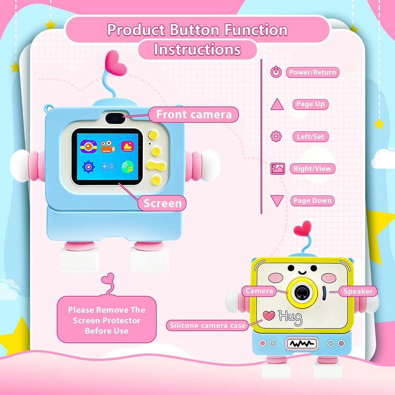 Alt view image 3 of 7 - Hongsamde Kids Camera Toy for 3-12 Year Old Children, 2 Inch Screen 1080P Video Camcorder with Cartoon Robot Soft Silicone Cover Ideal Gift for Kids, 32G FT Card Included