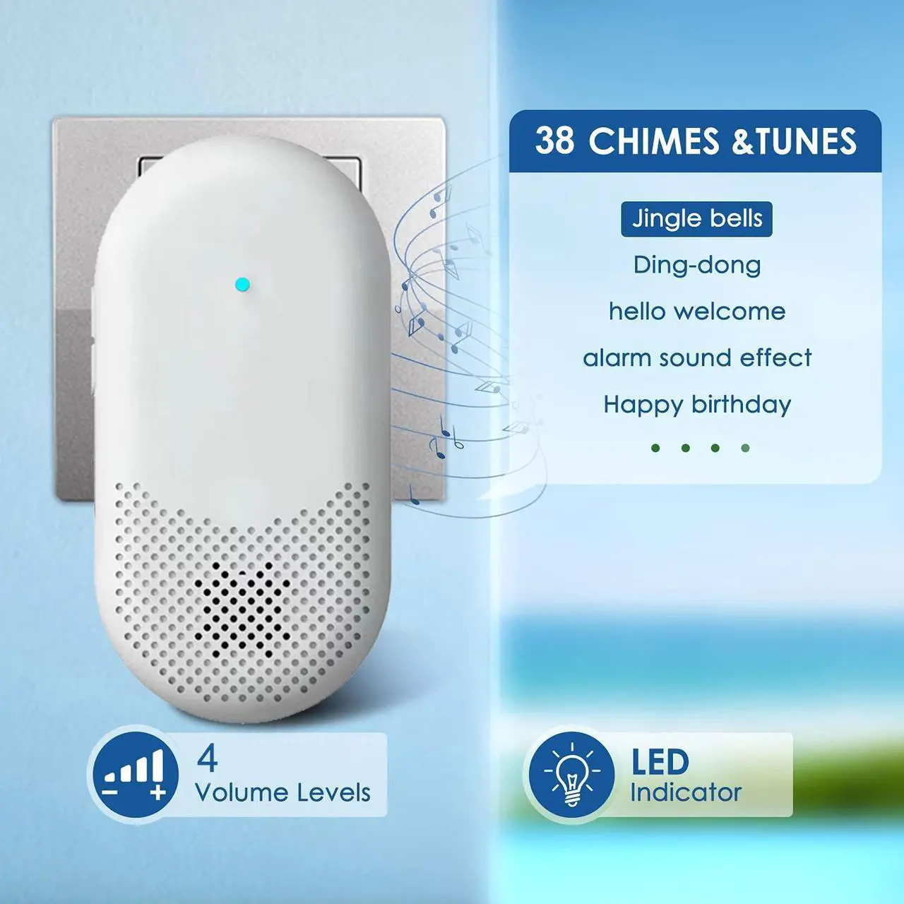 Alt view image 5 of 6 - Home outdoor wireless doorbell, operating distance of 1300 feet (2 plug-in receivers+1 transmitter)