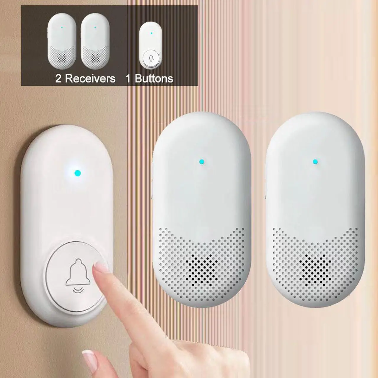 Main image of Home outdoor wireless doorbell, operating distance of 1300 feet (2 plug-in receivers+1 transmitter)