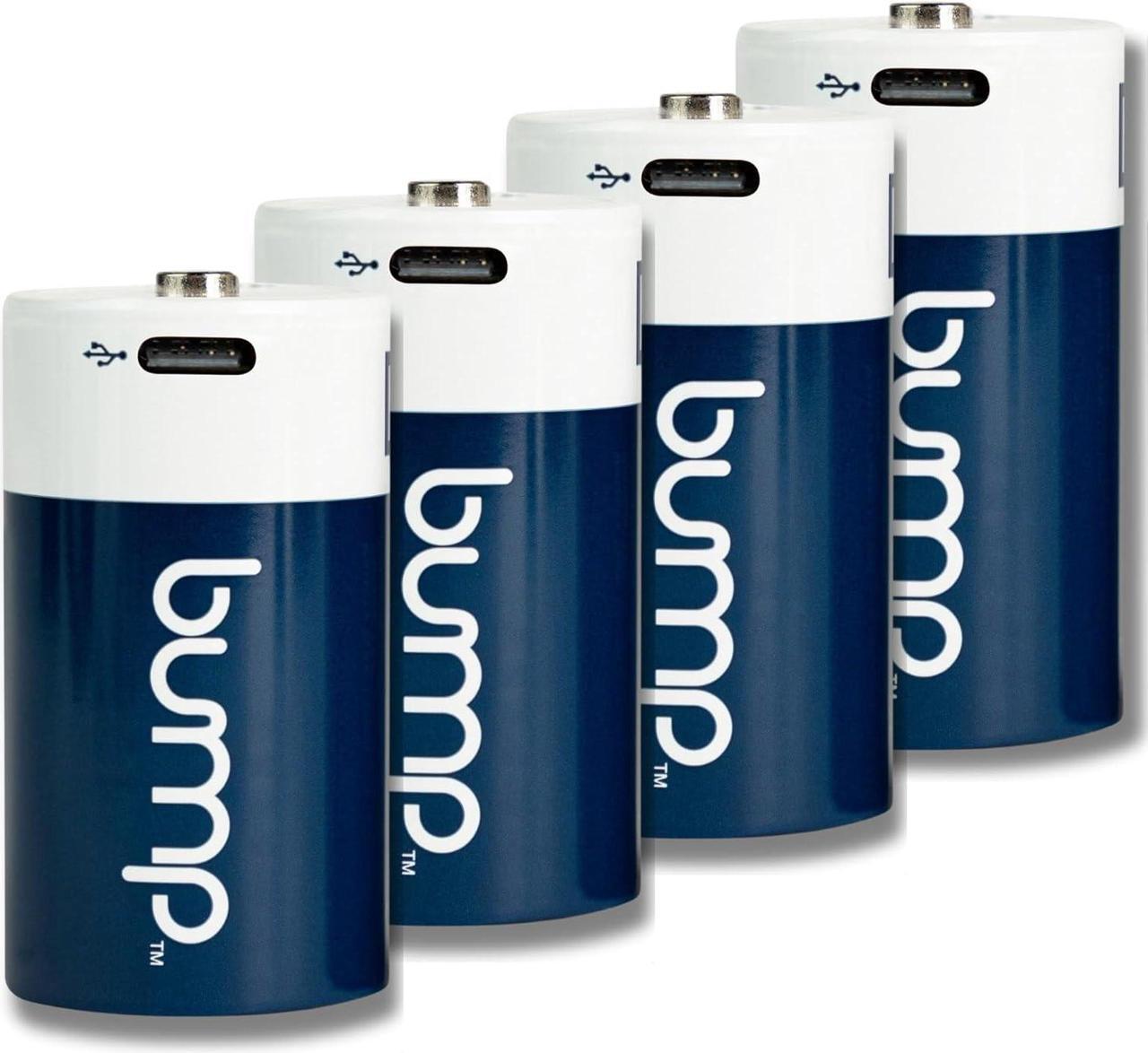Main image of Bump D 1.5V Rechargeable Lithium-Ion Batteries 4-Pack 12000 mWh, Fast USB-C Charging, Long-Lasting for Flashlights and Devices with Extended Running Time Charger Cable Included