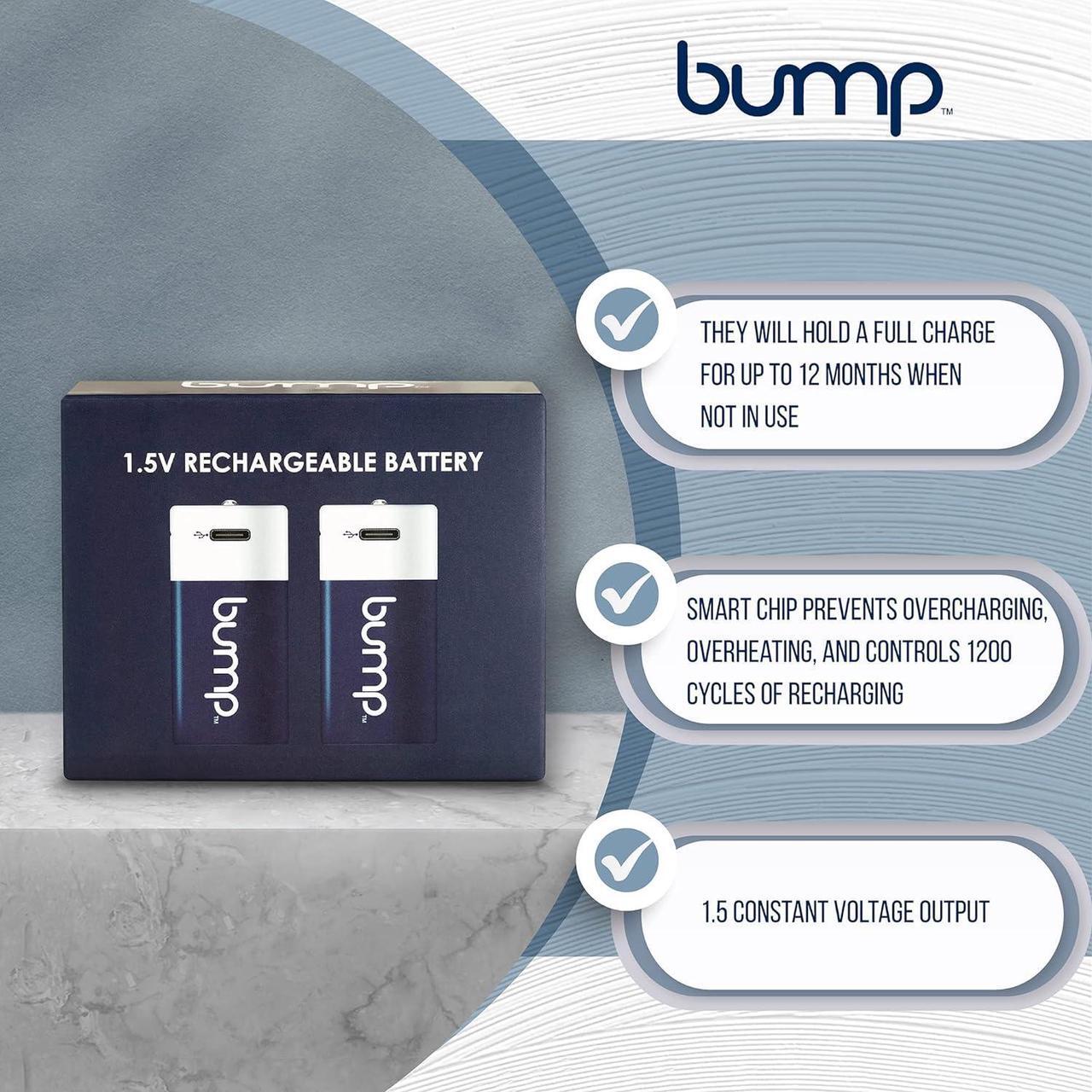 Alt view image 4 of 5 - Bump D 1.5V Rechargeable Lithium-Ion Batteries 4-Pack 12000 mWh, Fast USB-C Charging, Long-Lasting for Flashlights and Devices with Extended Running Time Charger Cable Included