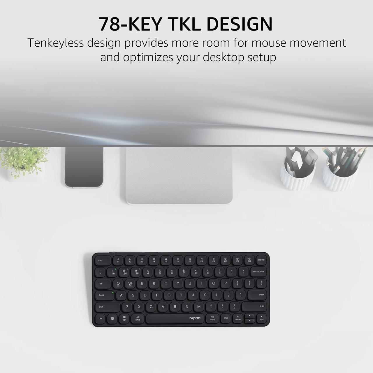 Alt view image 3 of 7 - Rapoo E9050L Multi-Device Wireless Keyboard, Blade-Series E9050L 78-Key Ultra-Thin Keyboard, Support 4 Devices, Low-Profile, Quiet, USB-C, Rechargeable, Al-Alloy Frame, for Windows/Mac/Linux/Chrome