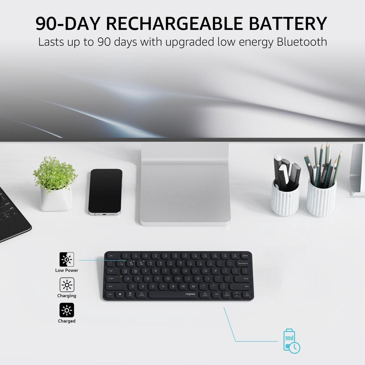 Alt view image 7 of 7 - Rapoo E9050L Multi-Device Wireless Keyboard, Blade-Series E9050L 78-Key Ultra-Thin Keyboard, Support 4 Devices, Low-Profile, Quiet, USB-C, Rechargeable, Al-Alloy Frame, for Windows/Mac/Linux/Chrome