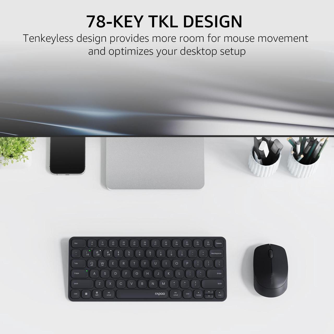 Alt view image 3 of 7 - Rapoo 9010M Multi-Device Keyboard and Mouse Combo, 2.4GHz/Bluetooth 5.0/4.0 Wireless Keyboard & Mouse Set for Windows/Mac/Linux/Chrome, Support 4 Devices, Low-Profile Silent Click, Battery Powered