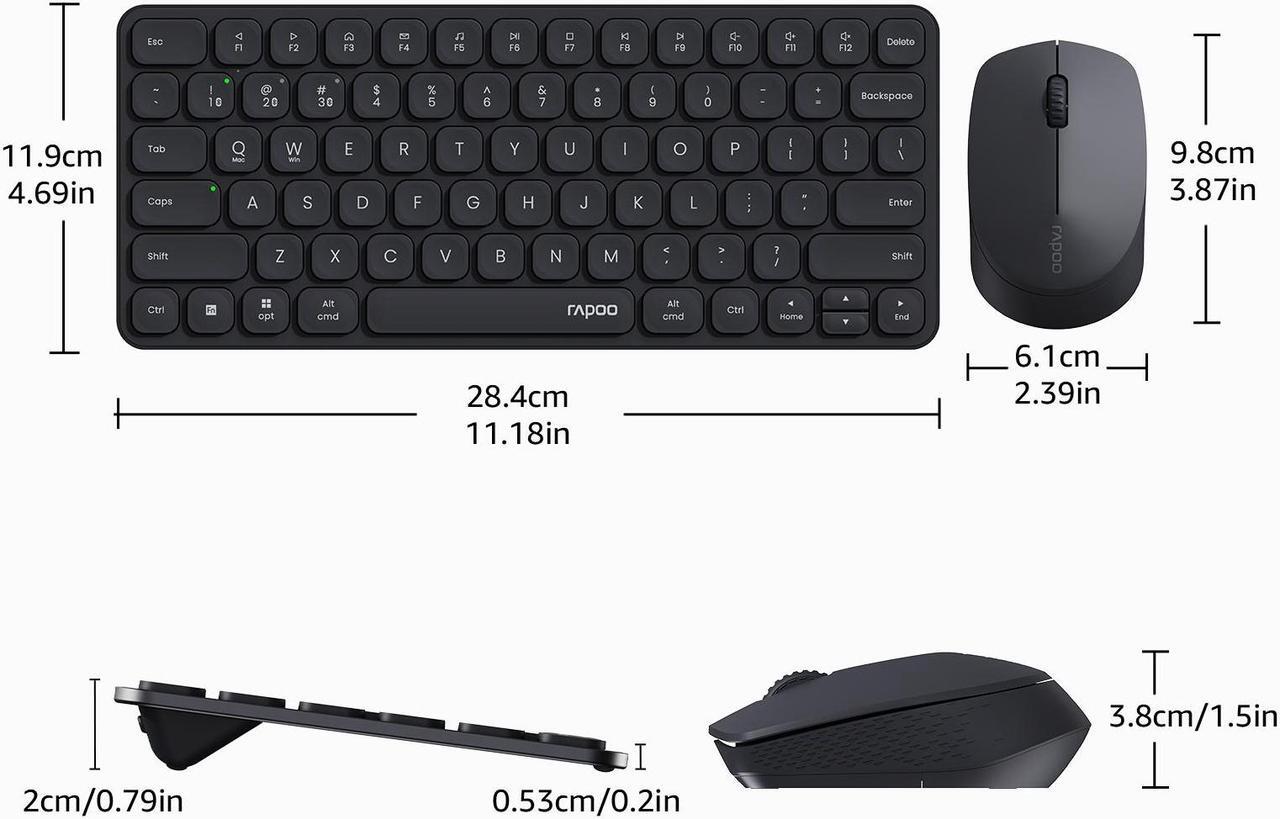 Alt view image 7 of 7 - Rapoo 9010M Multi-Device Keyboard and Mouse Combo, 2.4GHz/Bluetooth 5.0/4.0 Wireless Keyboard & Mouse Set for Windows/Mac/Linux/Chrome, Support 4 Devices, Low-Profile Silent Click, Battery Powered