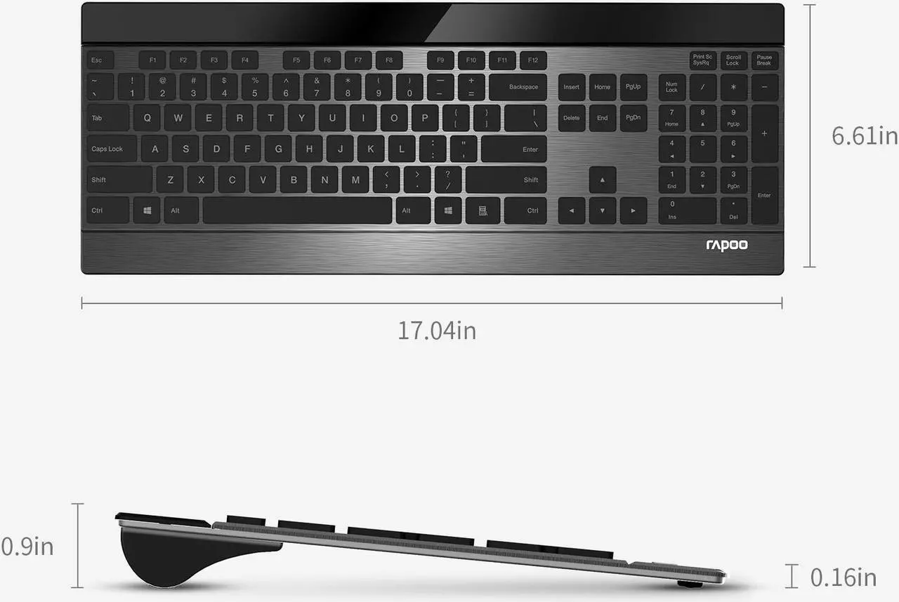 Alt view image 7 of 7 - Rapoo 9900M Wireless Keyboard and Laser Mouse Combo, Multi-Device Keyboard and Mouse Set, Support 4 Devices, 0.16-Inch Ultra-Thin, Bluetooth + 2.4GHz Tri-Mode Wireless for Windows/Mac/Linux/Chrome