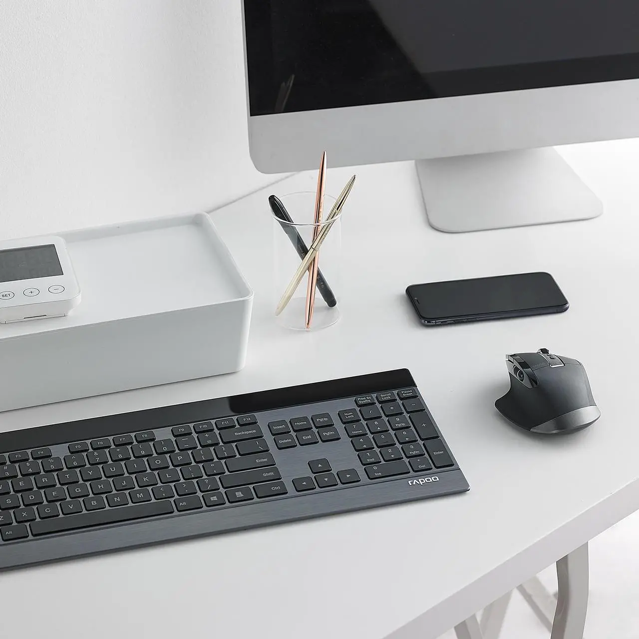 Alt view image 6 of 7 - Rapoo 9900M Wireless Keyboard and Laser Mouse Combo, Multi-Device Keyboard and Mouse Set, Support 4 Devices, 0.16-Inch Ultra-Thin, Bluetooth + 2.4GHz Tri-Mode Wireless for Windows/Mac/Linux/Chrome
