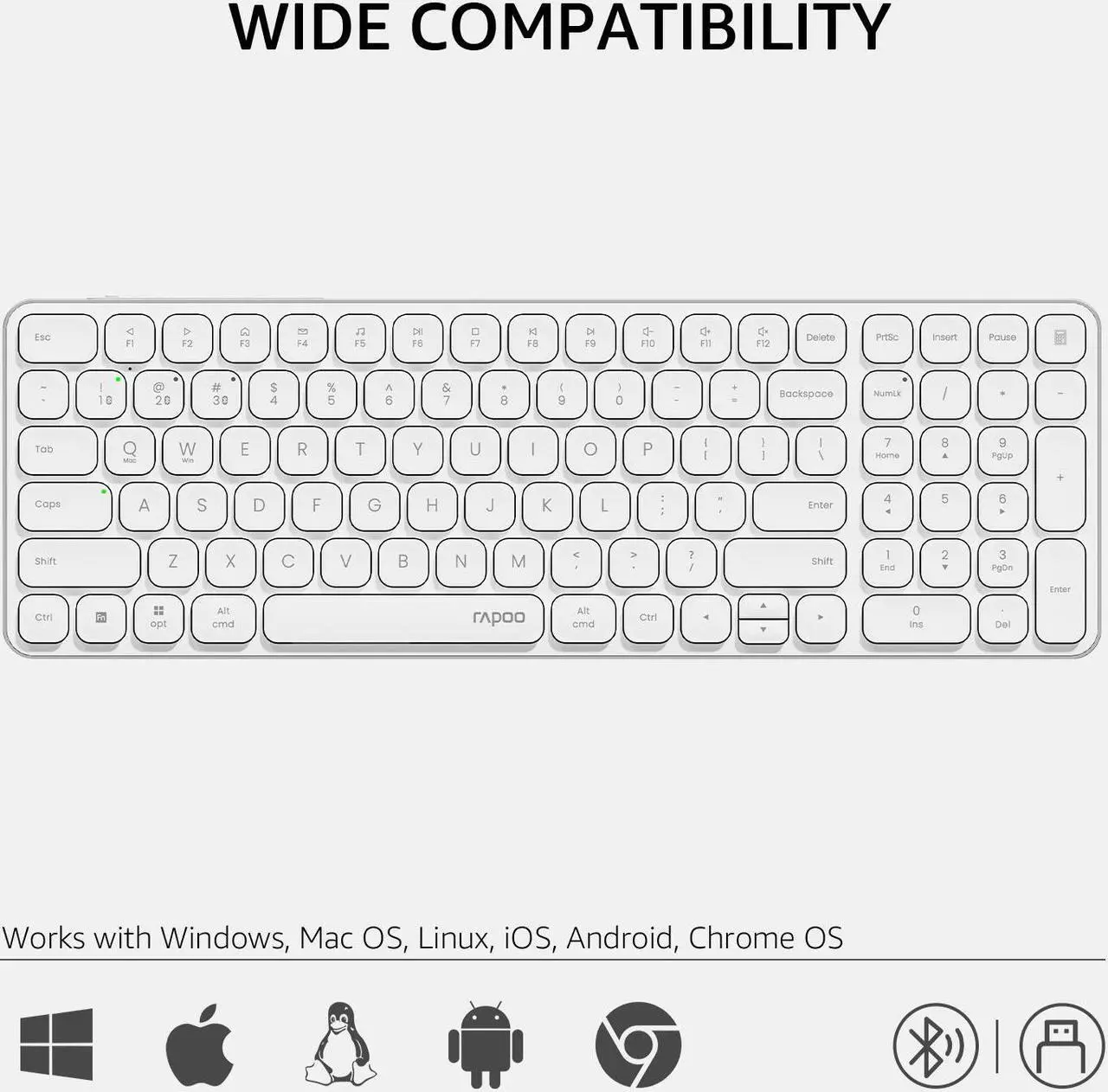 Alt view image 7 of 7 - Rapoo E9350L Multi-Device Wireless Keyboard, Blade-Series E9350L 99-Key Ultra-Thin Keyboard, Support 4 Devices, Low-Profile, Quiet, USB-C, Rechargeable, Al-Alloy Frame, for Windows/Mac/Linux/Chrome