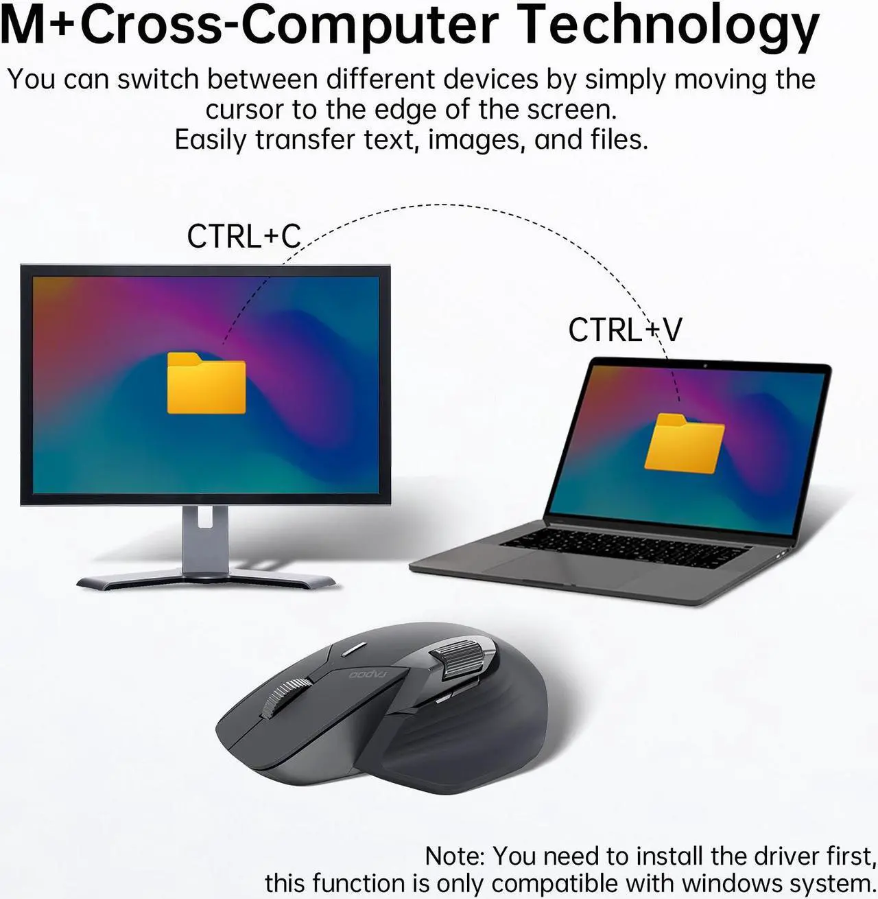 Alt view image 3 of 7 - Rapoo MT760 Multi-Device Wireless Mouse, Bluetooth 5.0/3.0 + 2.4GHz Tri-Mode Connection, Support 4 Devices, M+ Cross-Computer Technology, 11 Programmable Buttons, 90 Days Battery Life, Matte Black