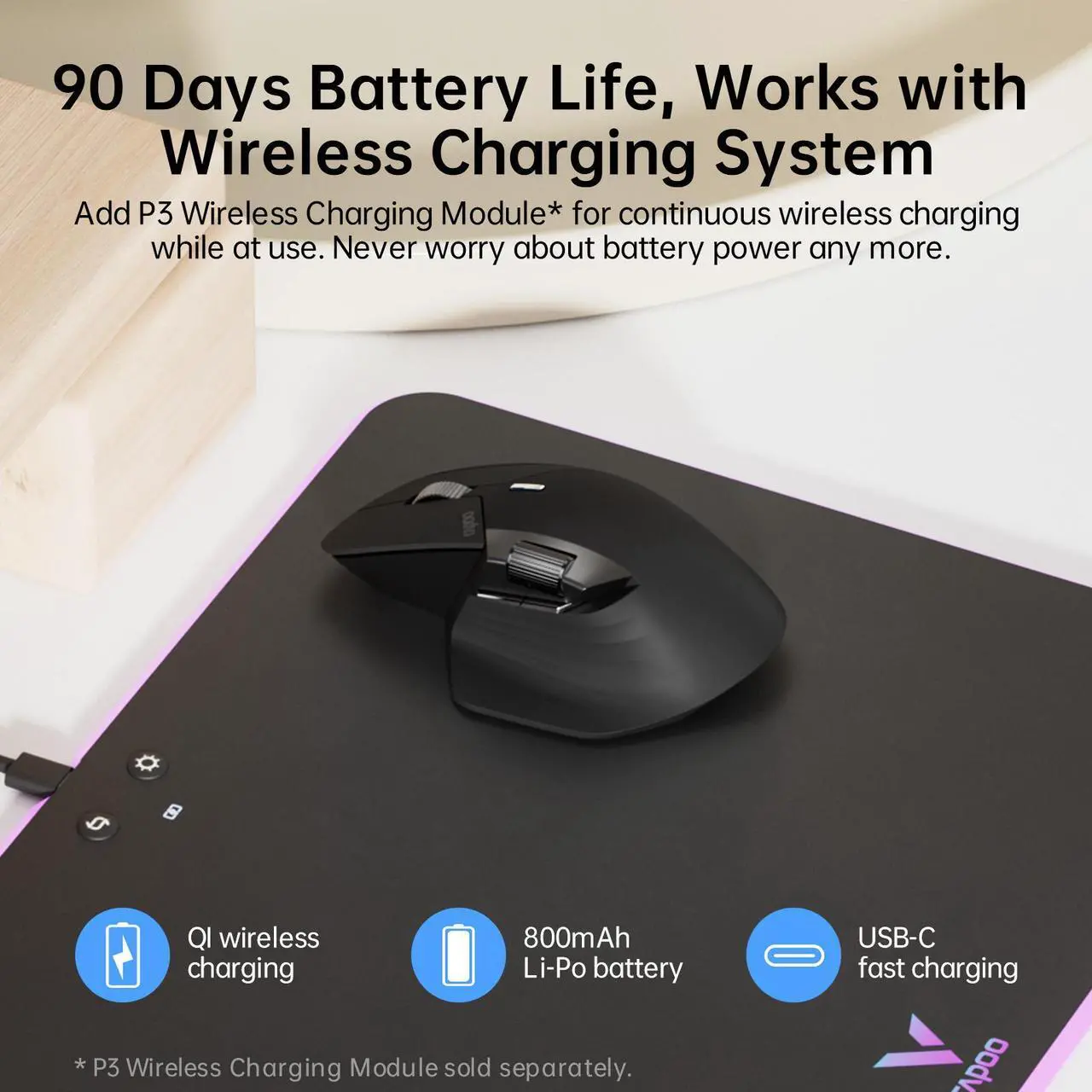 Alt view image 4 of 7 - Rapoo MT760 Multi-Device Wireless Mouse, Bluetooth 5.0/3.0 + 2.4GHz Tri-Mode Connection, Support 4 Devices, M+ Cross-Computer Technology, 11 Programmable Buttons, 90 Days Battery Life, Matte Black