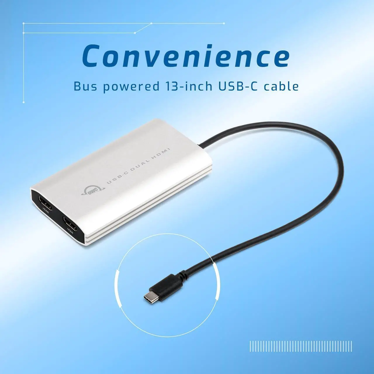 Alt view image 3 of 7 - OWC USB-C to Dual HDMI 4K Display Adapter with DISPLAYLINK for Apple M1 Mac or Any Mac or PC with USB-C or Thunderbolt