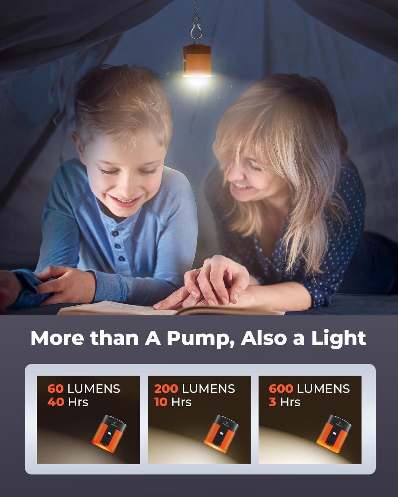 Alt view image 5 of 7 - ETENWOLF AIR 3 Air Pump for Inflatables with 2600 mAh Battery & Camping Light, Ultra-Fast and Mini Electric Air Pump, Inflate Deflate for Air Mattress, Pool Floats, Vacuum Storage Bags black