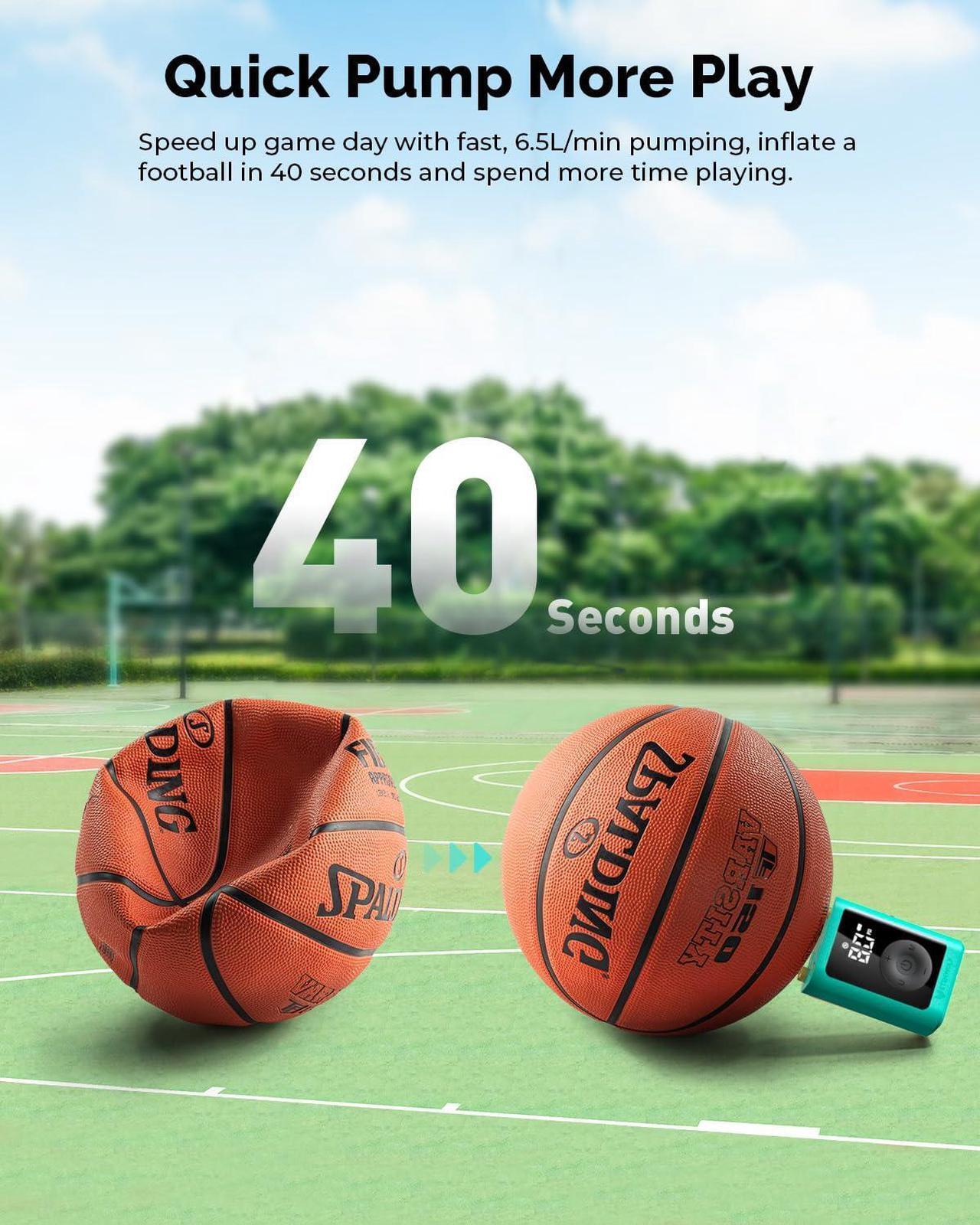 Alt view image 6 of 7 - ETENWOLF Electric Ball Pump Inflation & Deflation 2-17 PSI, Basketball Pump with Precise Pressure Gauge, Rechargeable Air Pump for Balls, Soccer Ball Air Pump