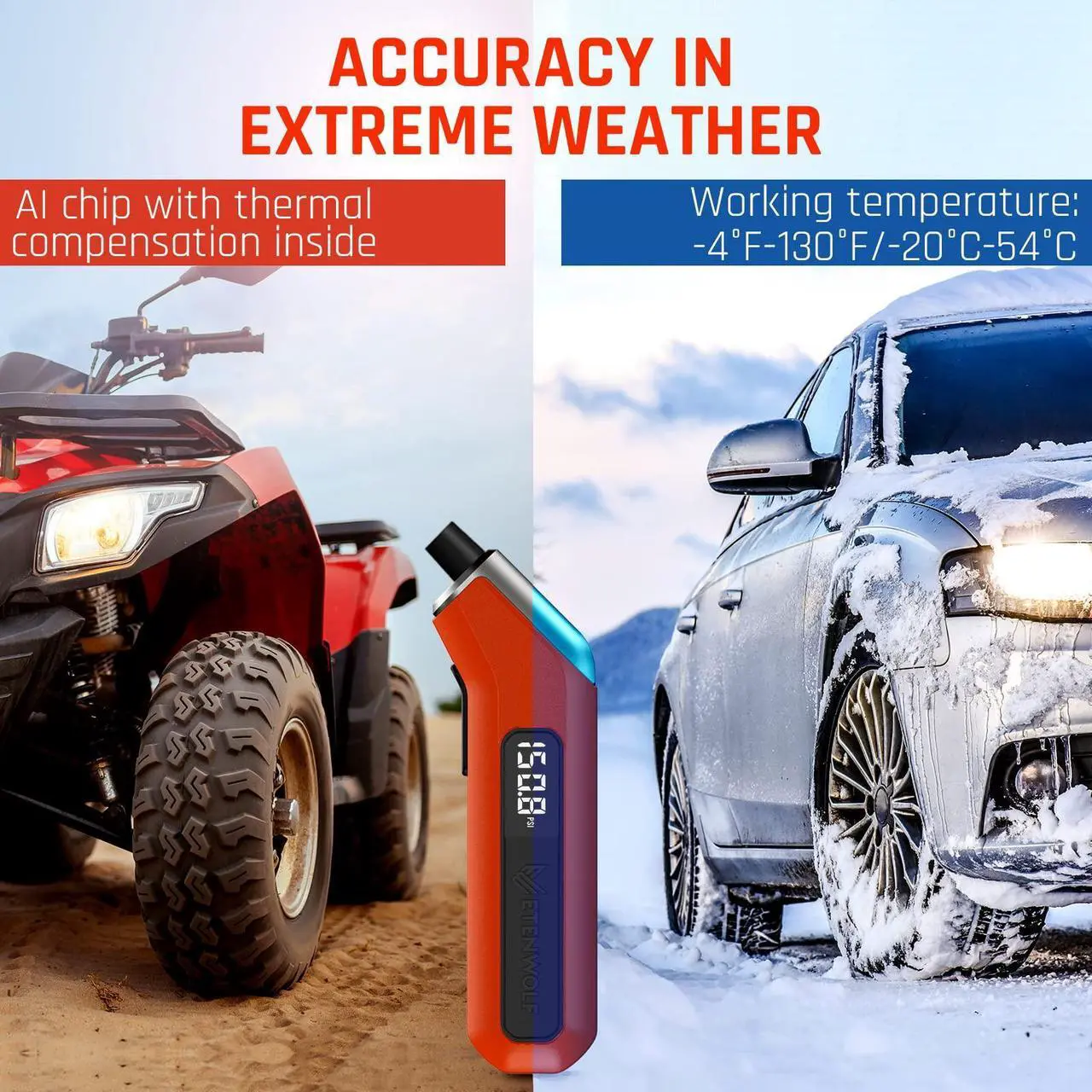 Alt view image 6 of 6 - ETENWOLF T300 Digital Tire Pressure Gauge 3-200 PSI, Industrial Tire Gauge Calibrated to ANSI B40.7 Grade 2A(Plus-Minus 0.5%), Replaceable AAA Batteries (Vivid Orange) 2 pack