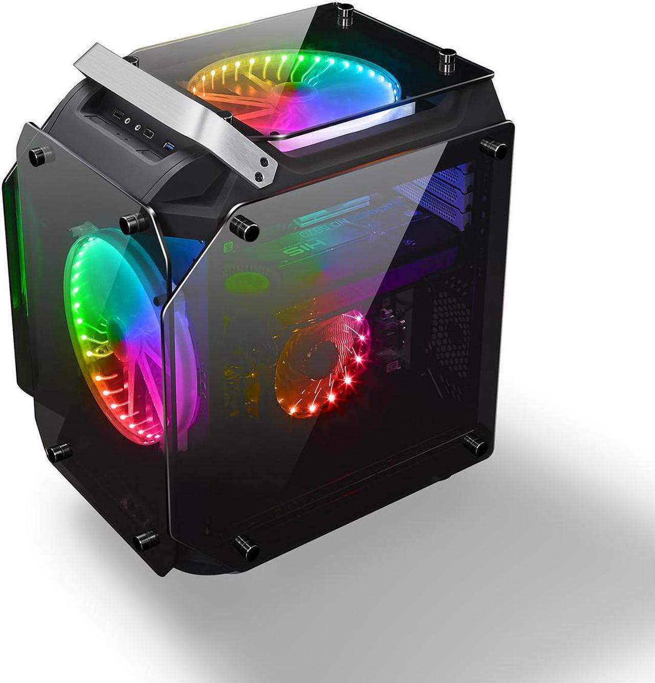 Alt view image 3 of 6 - WJCOOLMAN Diamond Black Panoramic Version 2Side Transparent Glass Gaming Computer Case 240 AIO Support ATX/ Micro-ATX Gming Case High-Airflow Design