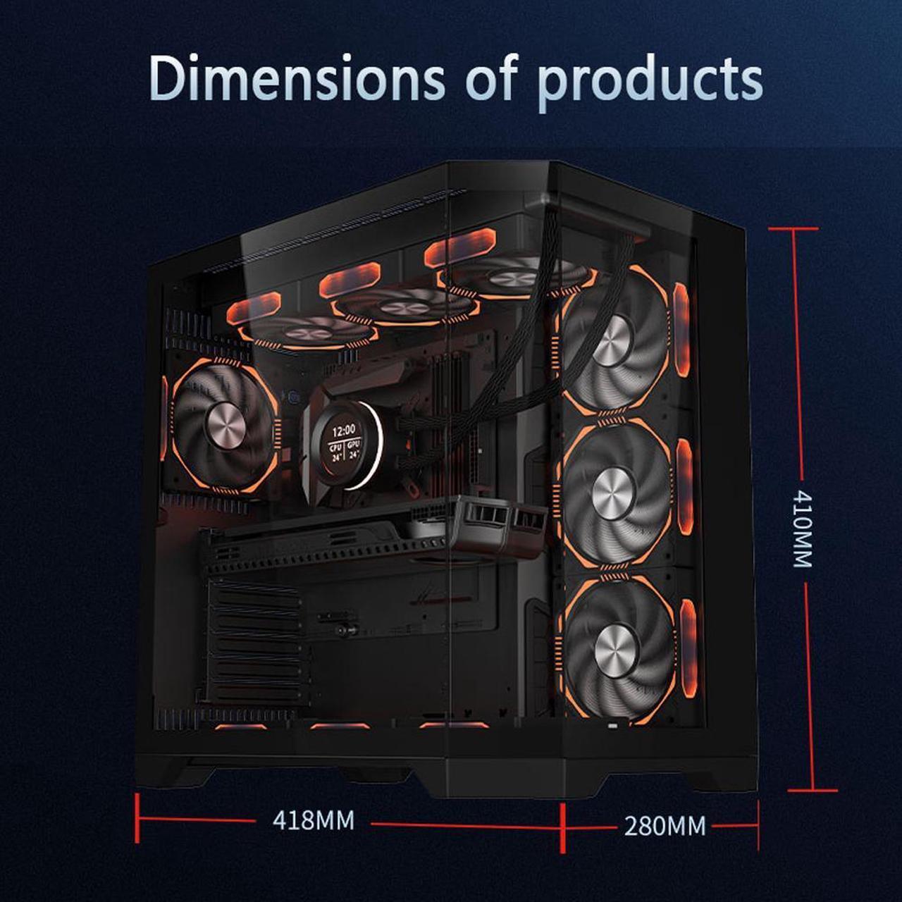 Alt view image 5 of 6 - WJCOOLMAN Dreamer Plus Black Panoramic Version 2Side Transparent Glass Gaming Computer Case Support 7 Fan Positions 360 AIO Support ATX / M-ATX/MINI-ITX Gming Case High-Airflow Design