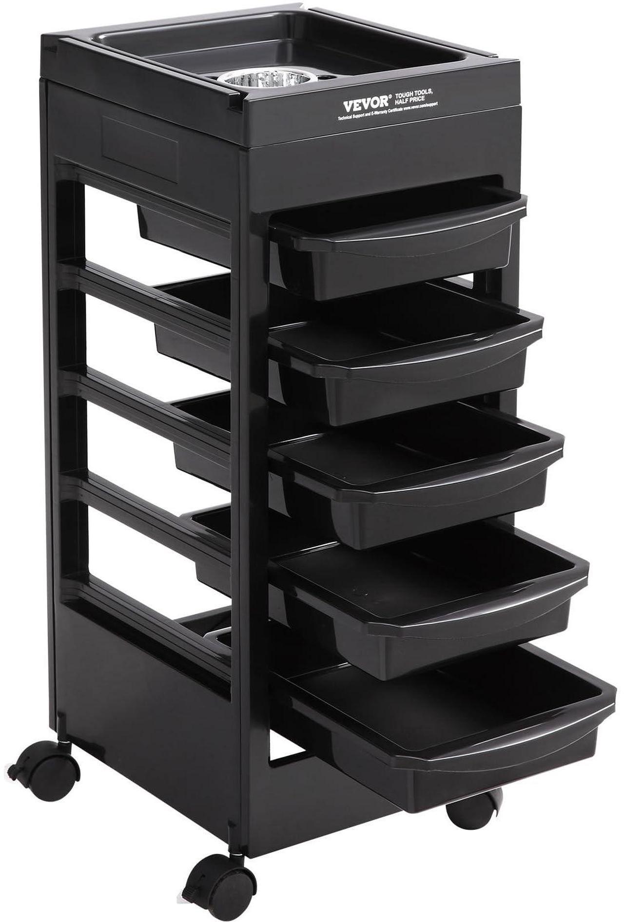 Alt view image 13 of 14 - VEVOR Beauty Salon Trolley Cart, Plastic Salon Rolling Cart for Stylist with 5 Removable Drawers & Dryer Holder, Rolling Hairdressing Cart with 4 Wheels (2 Lockable) for Beauty SPA Barbershop
