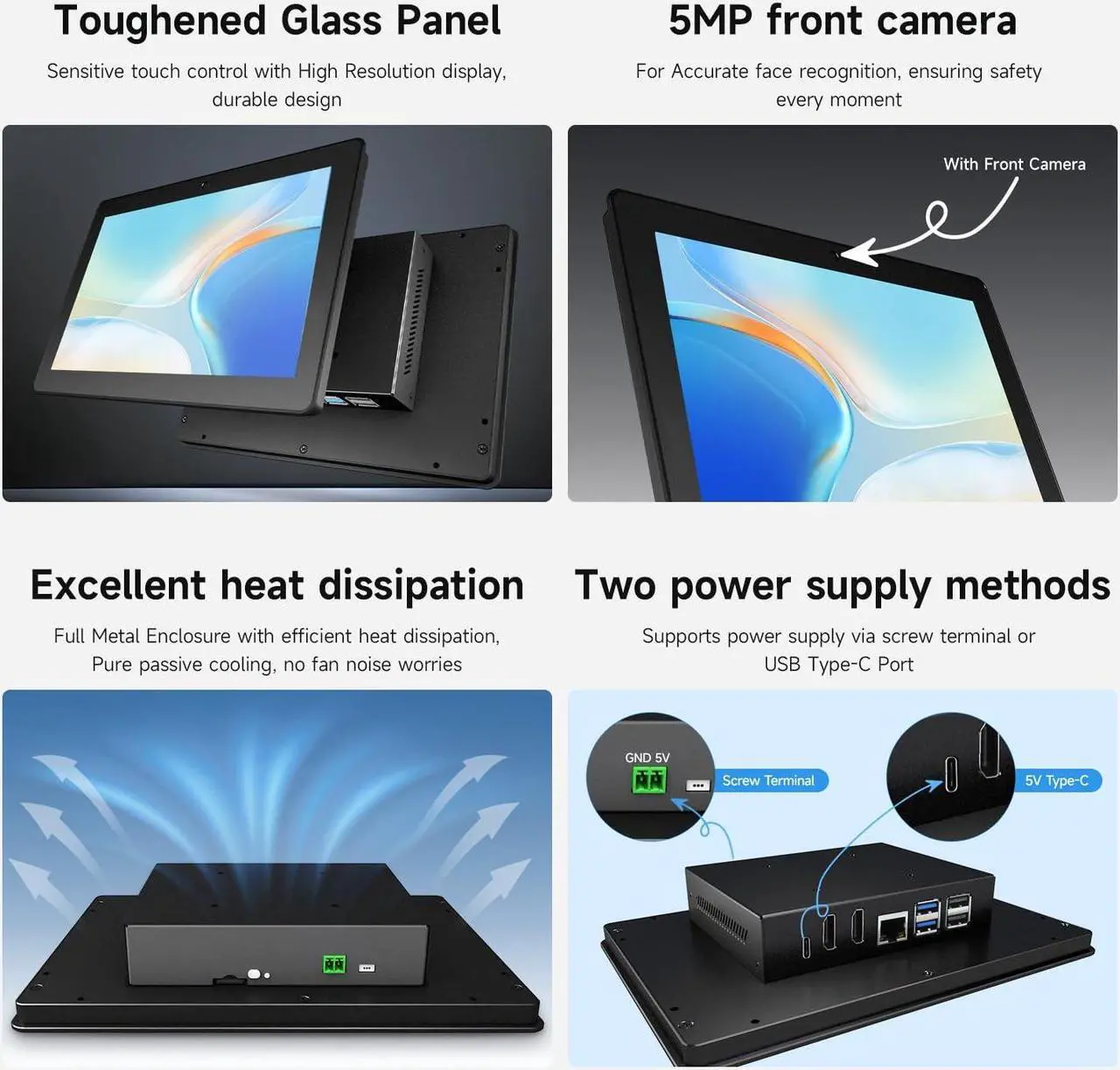 Alt view image 5 of 5 - Waveshare Industrial HMI All-in-one Touch Display, Compatible with Raspberry Pi 5, Supports Dual 4K HDMI Output, 10-Point Touch, Optical Bonding, 10.1inch Display, NOT Include Raspberry Pi 5-4GB