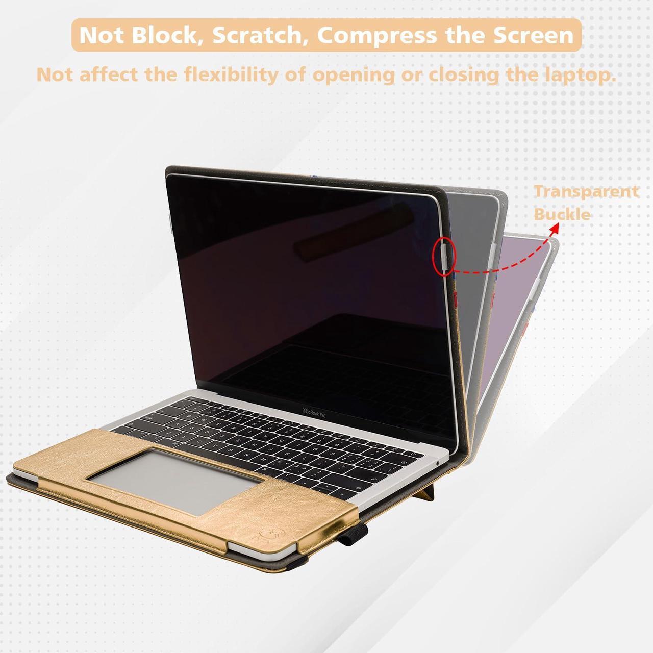 Alt view image 2 of 5 - TYTX Compatible with MacBook Pro Case 13 Inch, PU Leather MacBook Case fits for Model M2, 2016-2024 A2338 M1 A2251 A2289 A2159 A1989 A1708 A1706, 13" Laptop Case with Vents and Stand Function (Golden)