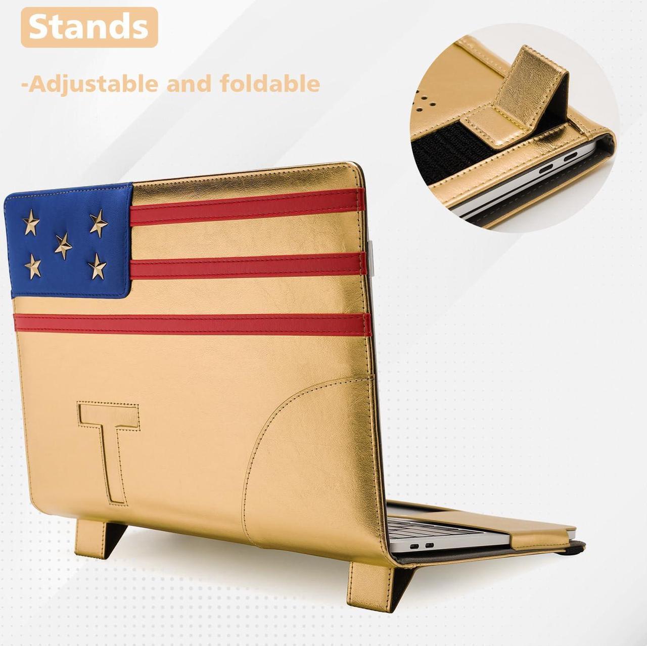 Alt view image 5 of 5 - TYTX Compatible with MacBook Pro Case 13 Inch, PU Leather MacBook Case fits for Model M2, 2016-2024 A2338 M1 A2251 A2289 A2159 A1989 A1708 A1706, 13" Laptop Case with Vents and Stand Function (Golden)